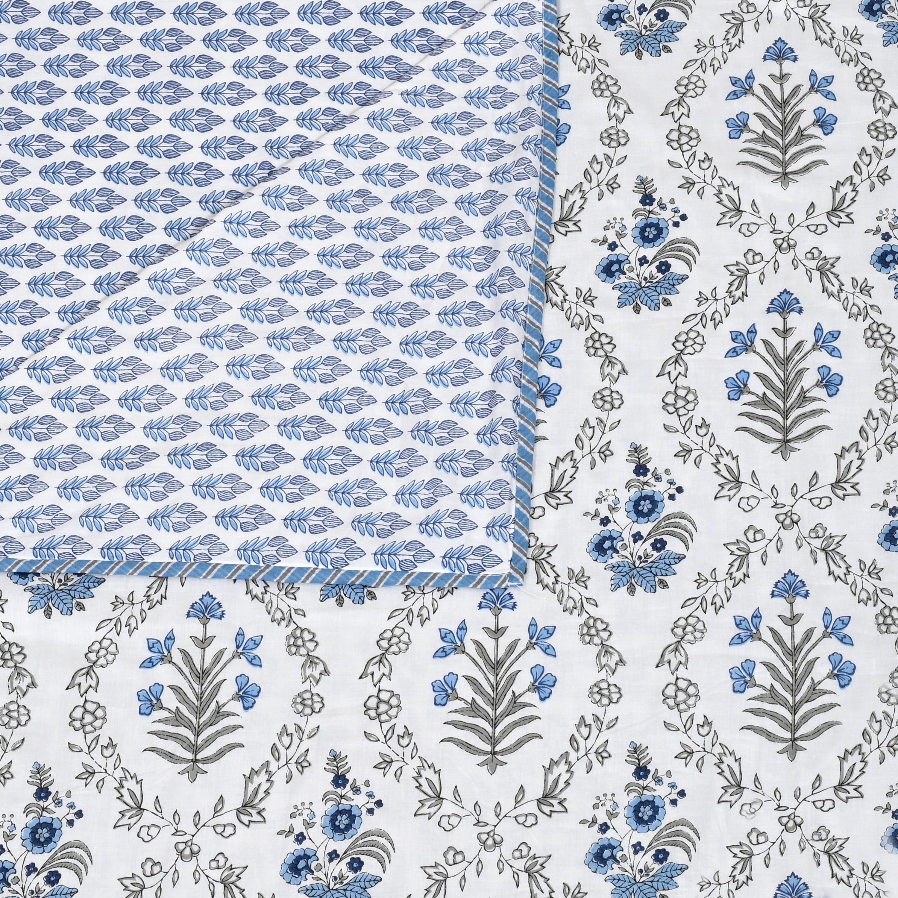 Indigo Frost Flower Cotton Dohar Printable & Reversible