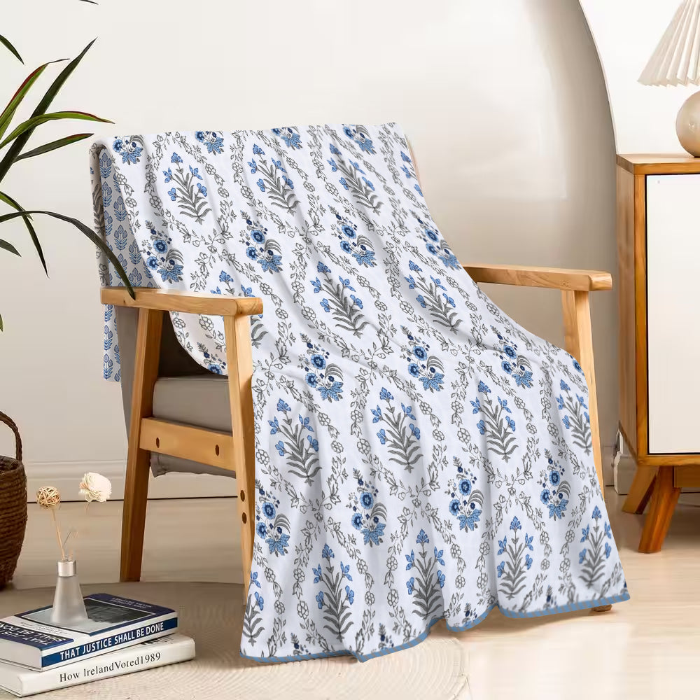 Indigo Frost Flower Cotton Dohar Printable & Reversible