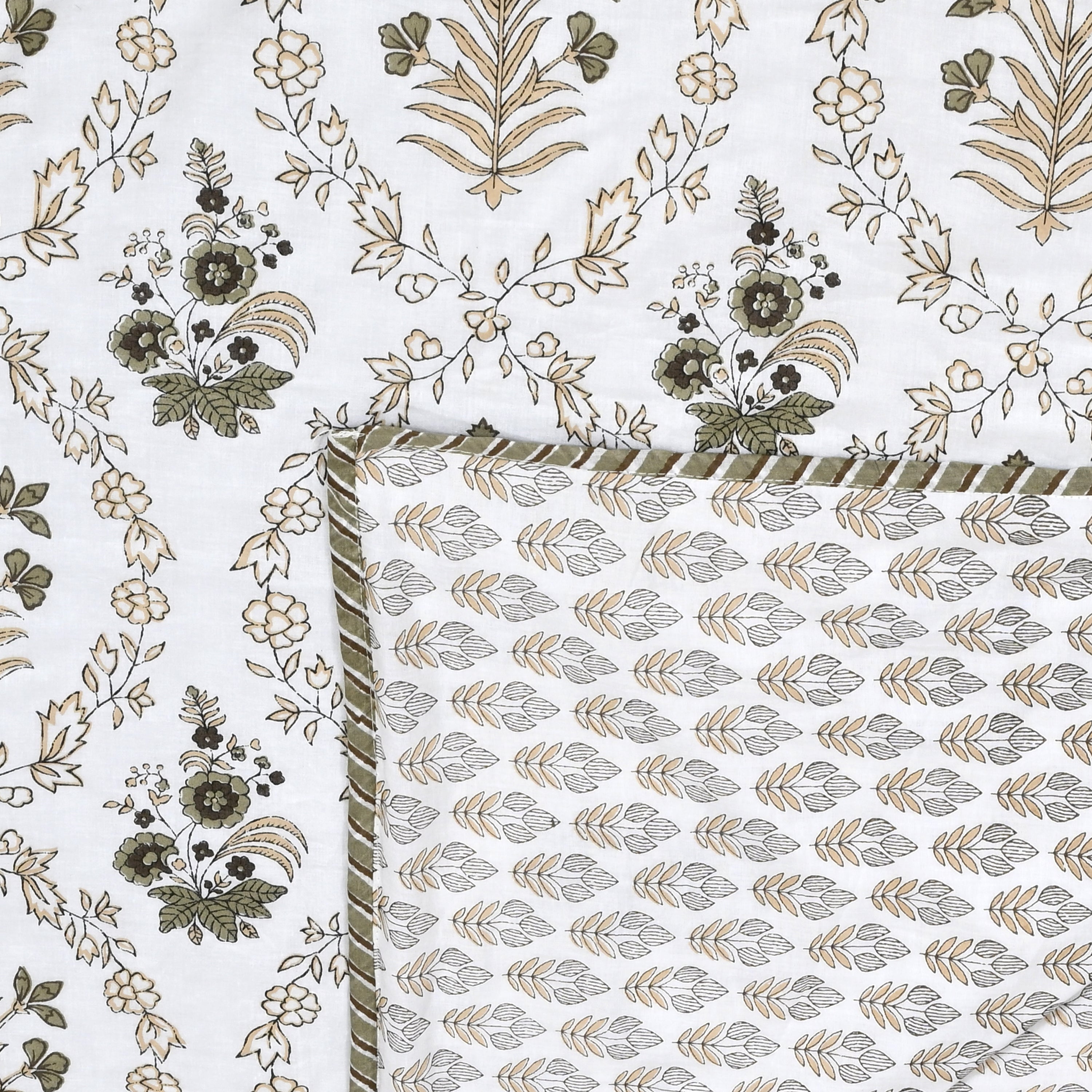 Botanical Calm Dohar Printable & Reversible - Green Leaf