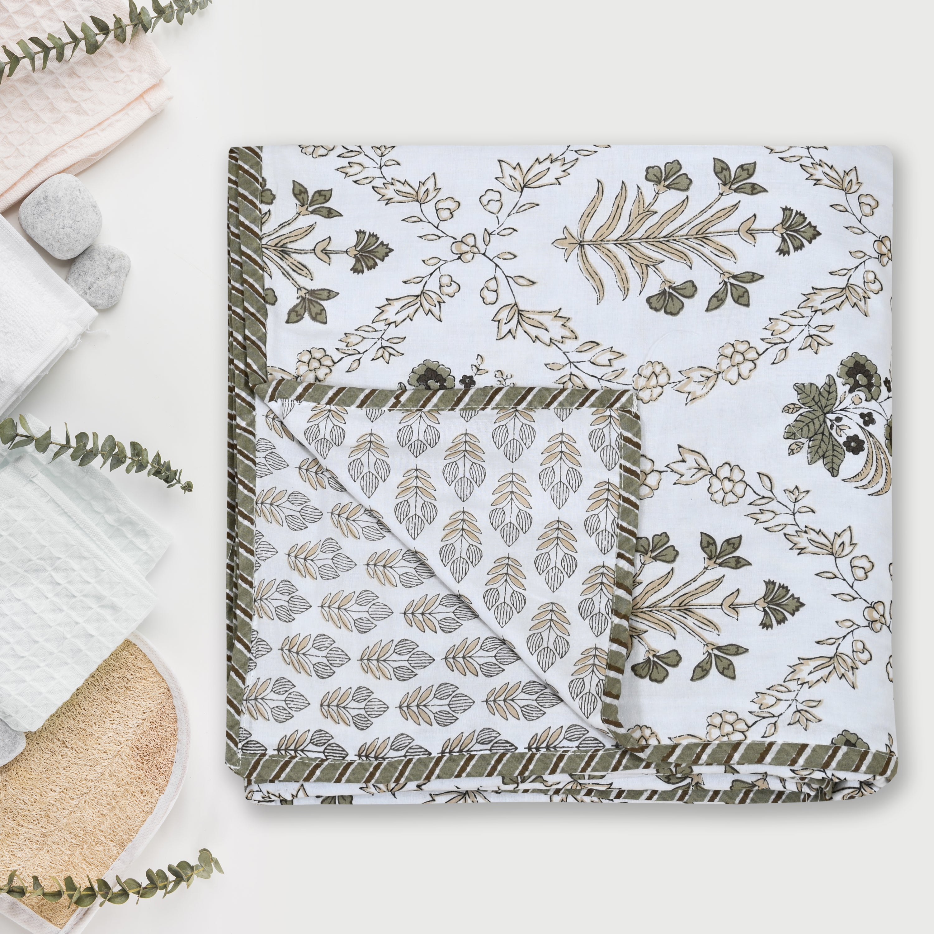 Botanical Calm Dohar Printable & Reversible - Green Leaf