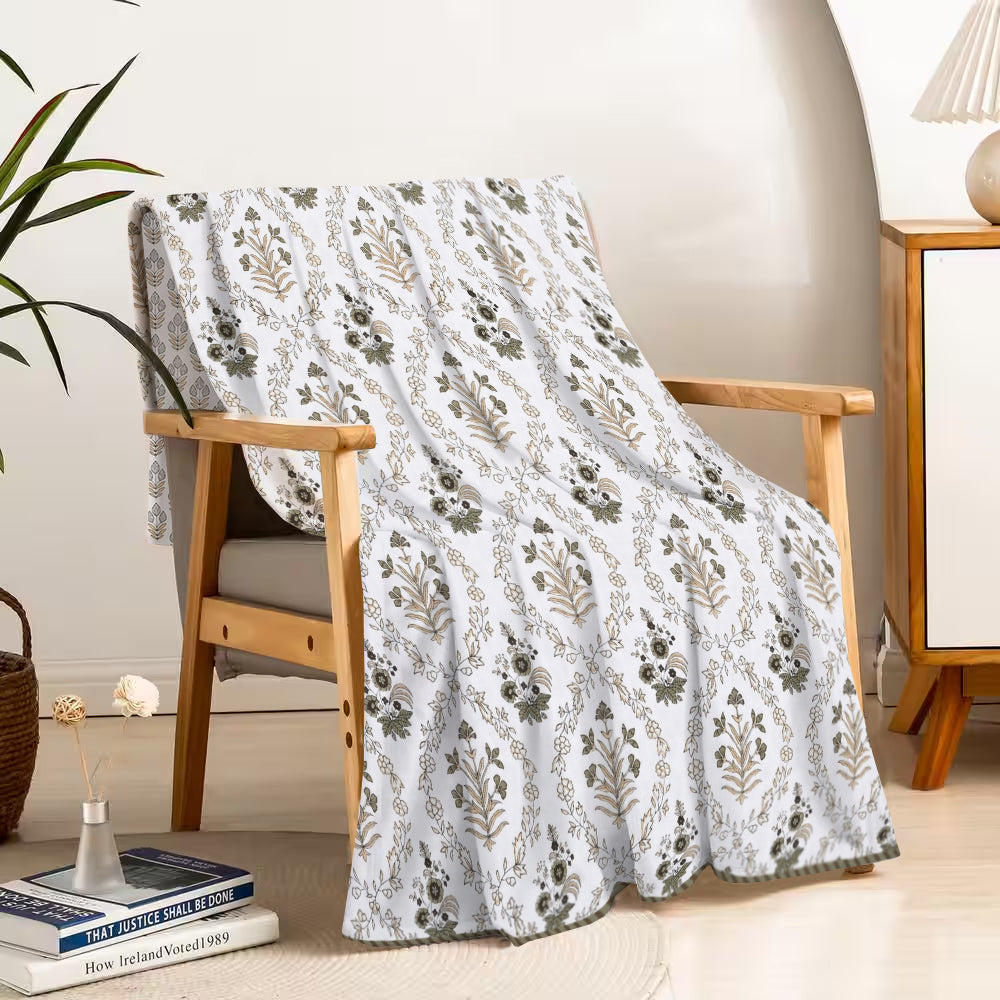 Botanical Calm Dohar Printable & Reversible - Green Leaf