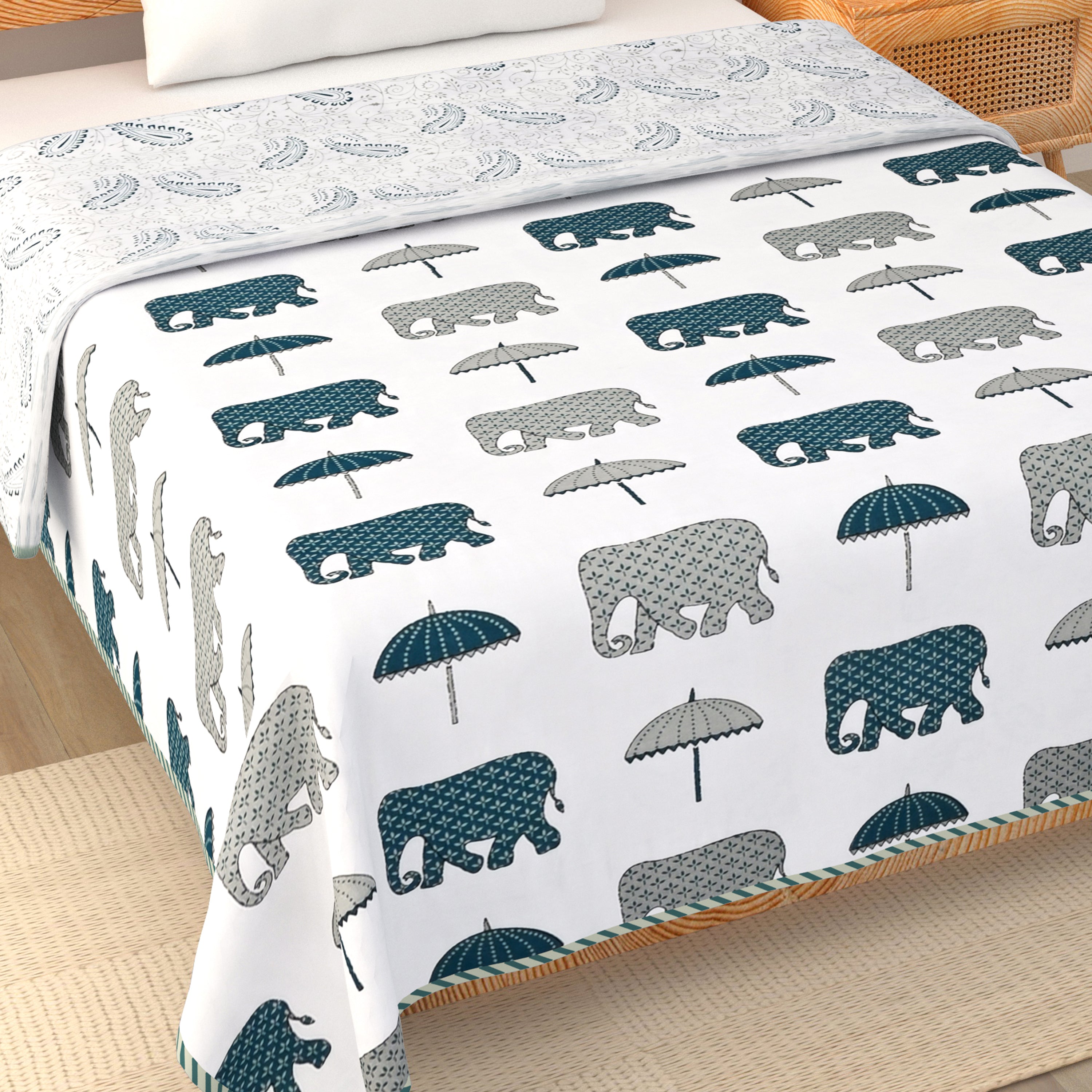 Botanical Calm Dohar Printable & Reversible - Blue Elephant