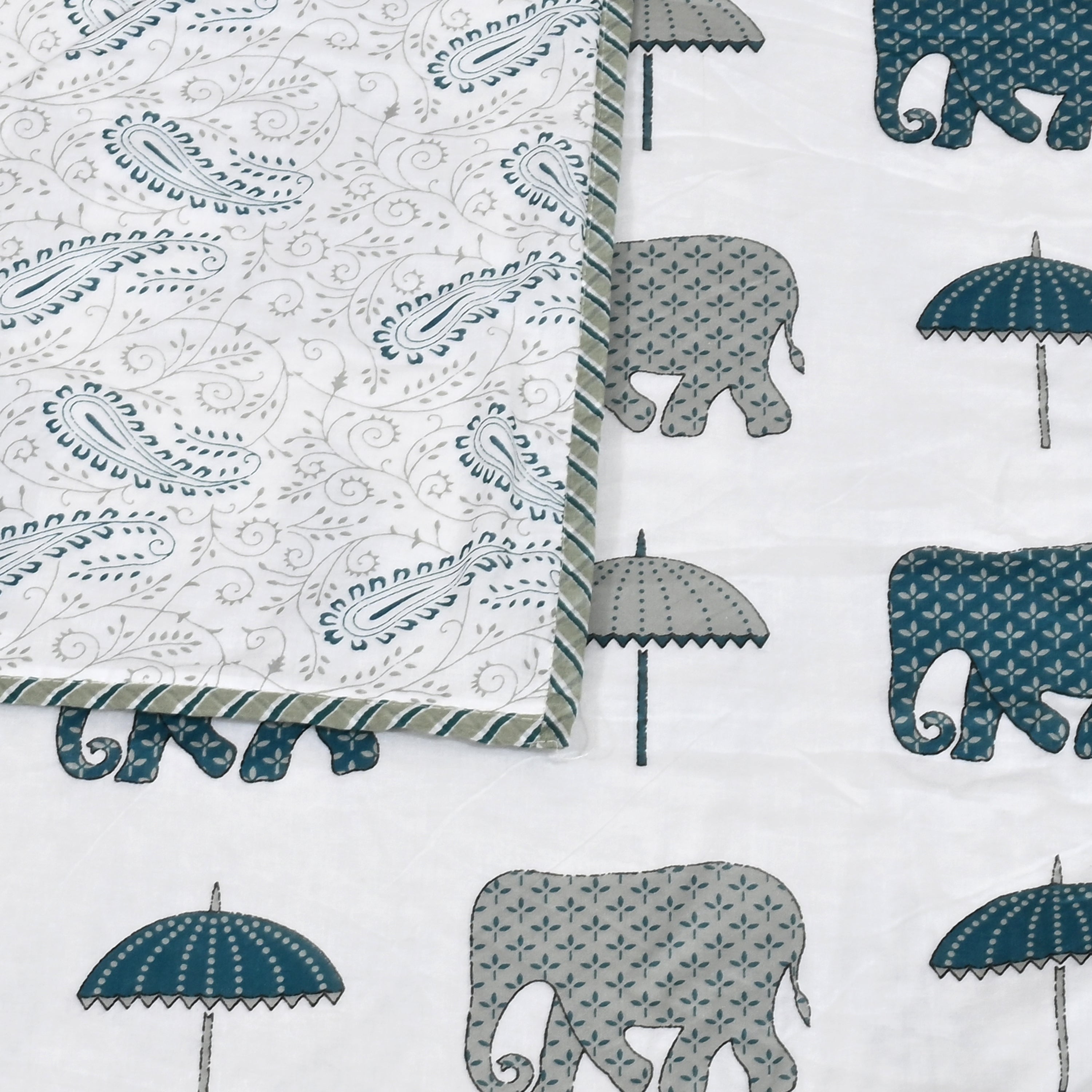 Botanical Calm Dohar Printable & Reversible - Blue Elephant