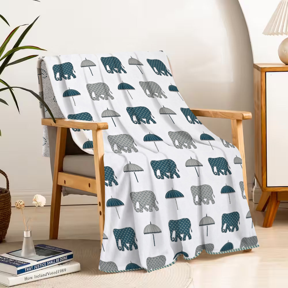 Botanical Calm Dohar Printable & Reversible - Blue Elephant