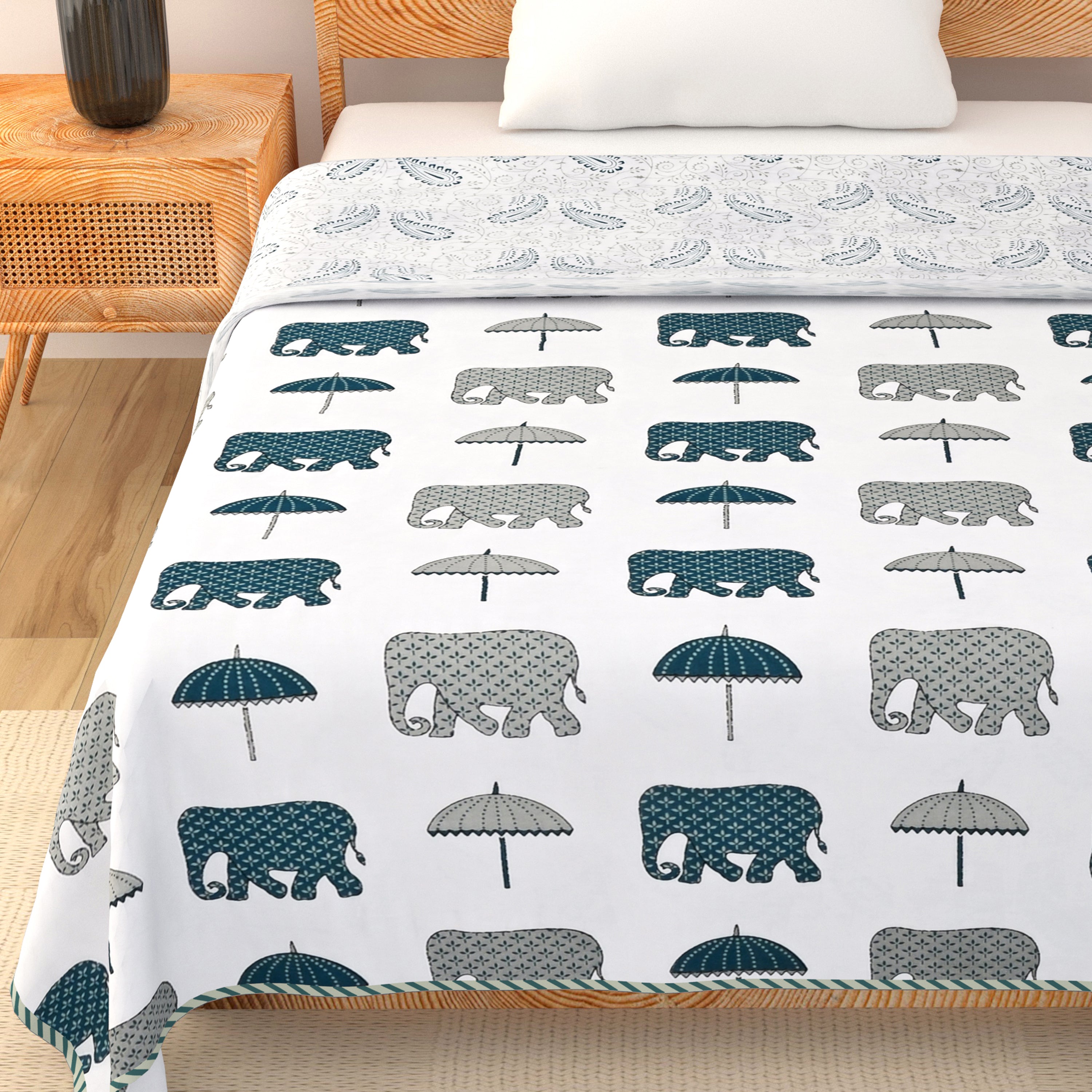 Botanical Calm Dohar Printable & Reversible - Blue Elephant