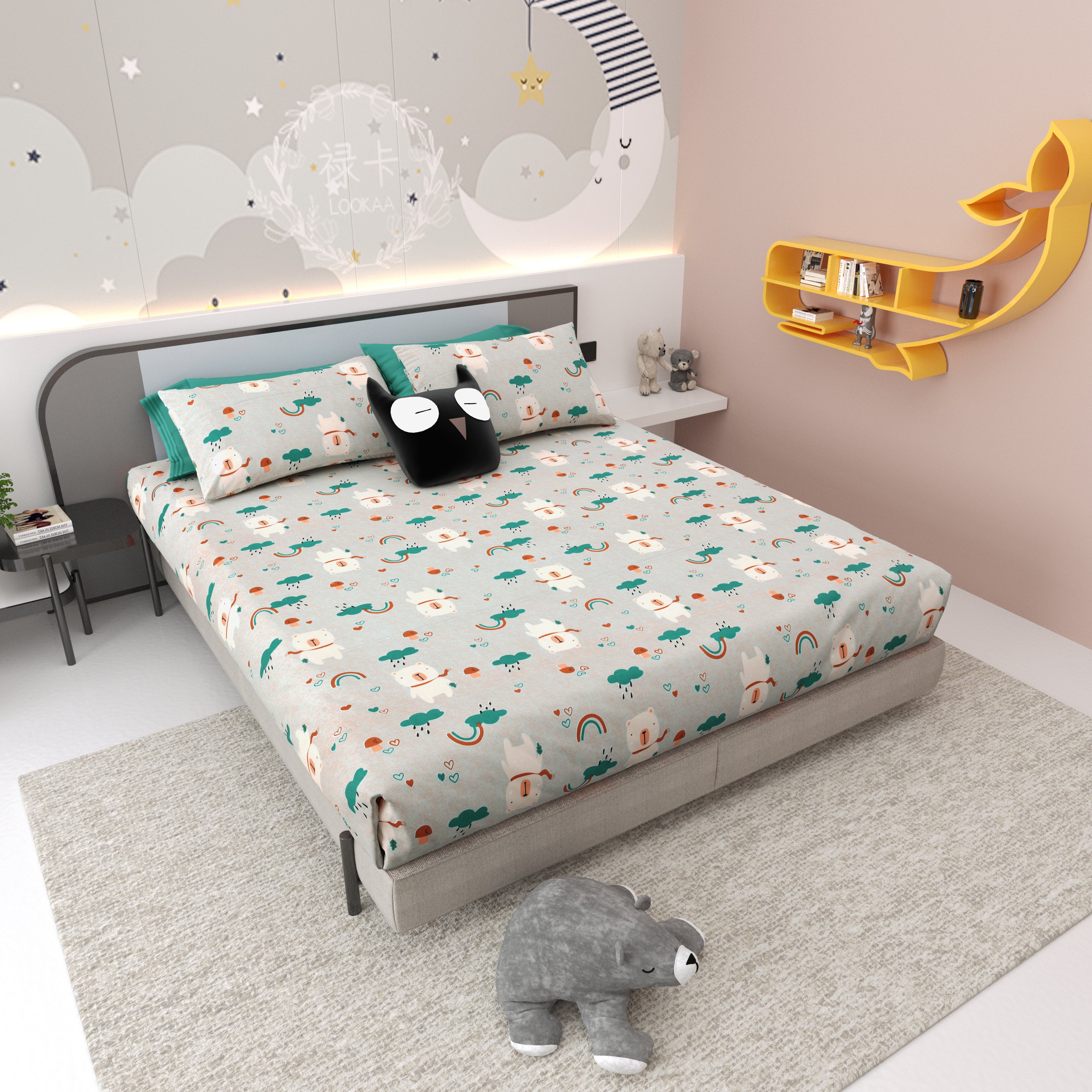 Dream World Pure Cotton Bedsheet- Mint Green