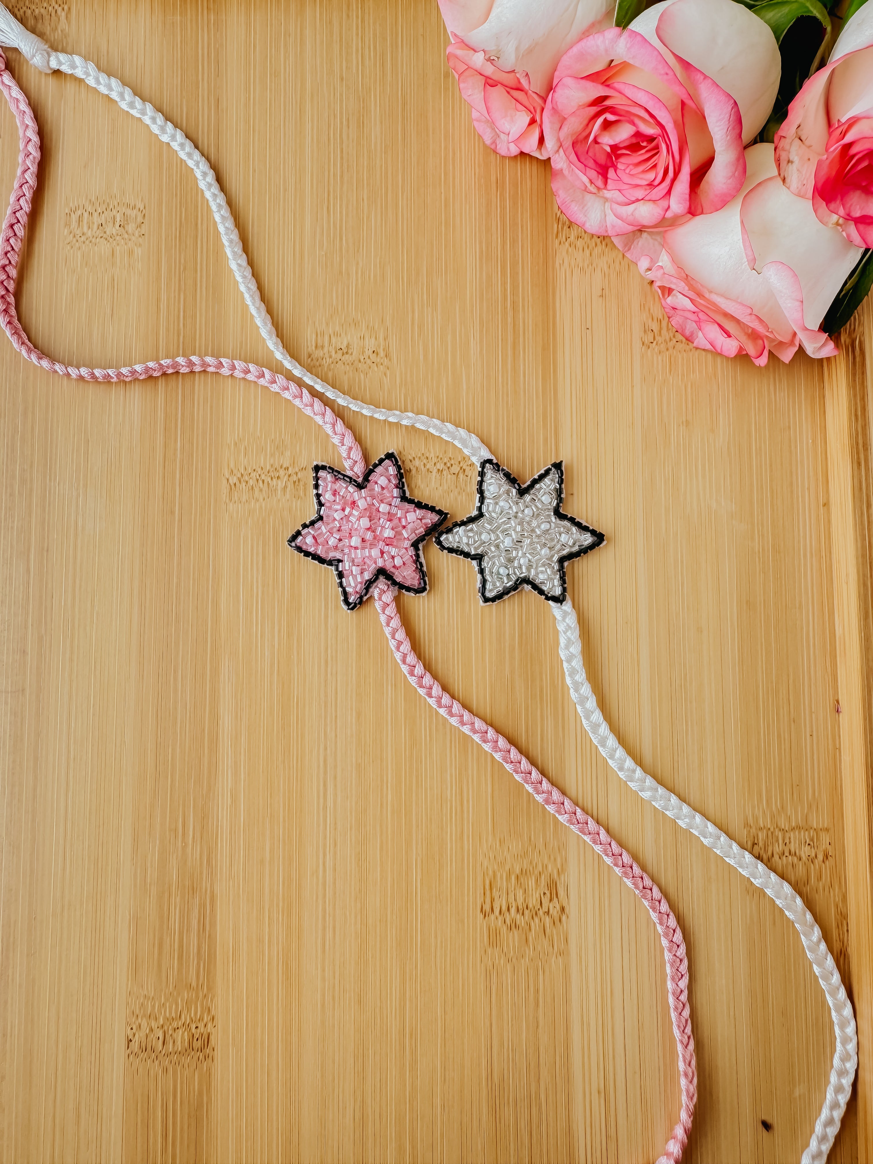 Set of 2 - Silver and Pink Star-Spark Handmade Rakhi
