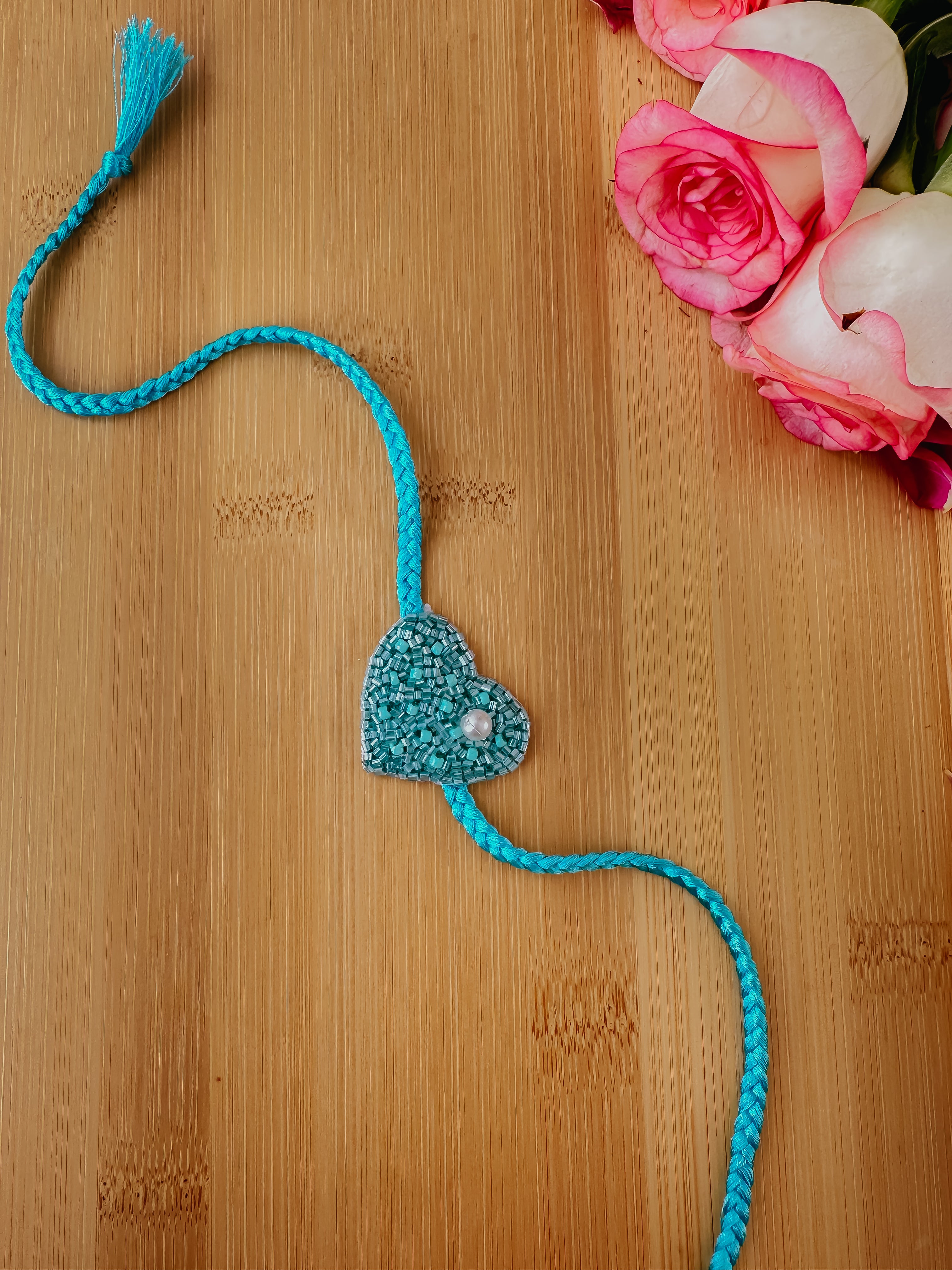 Teal Blue Love Bond Handmade Rakhi