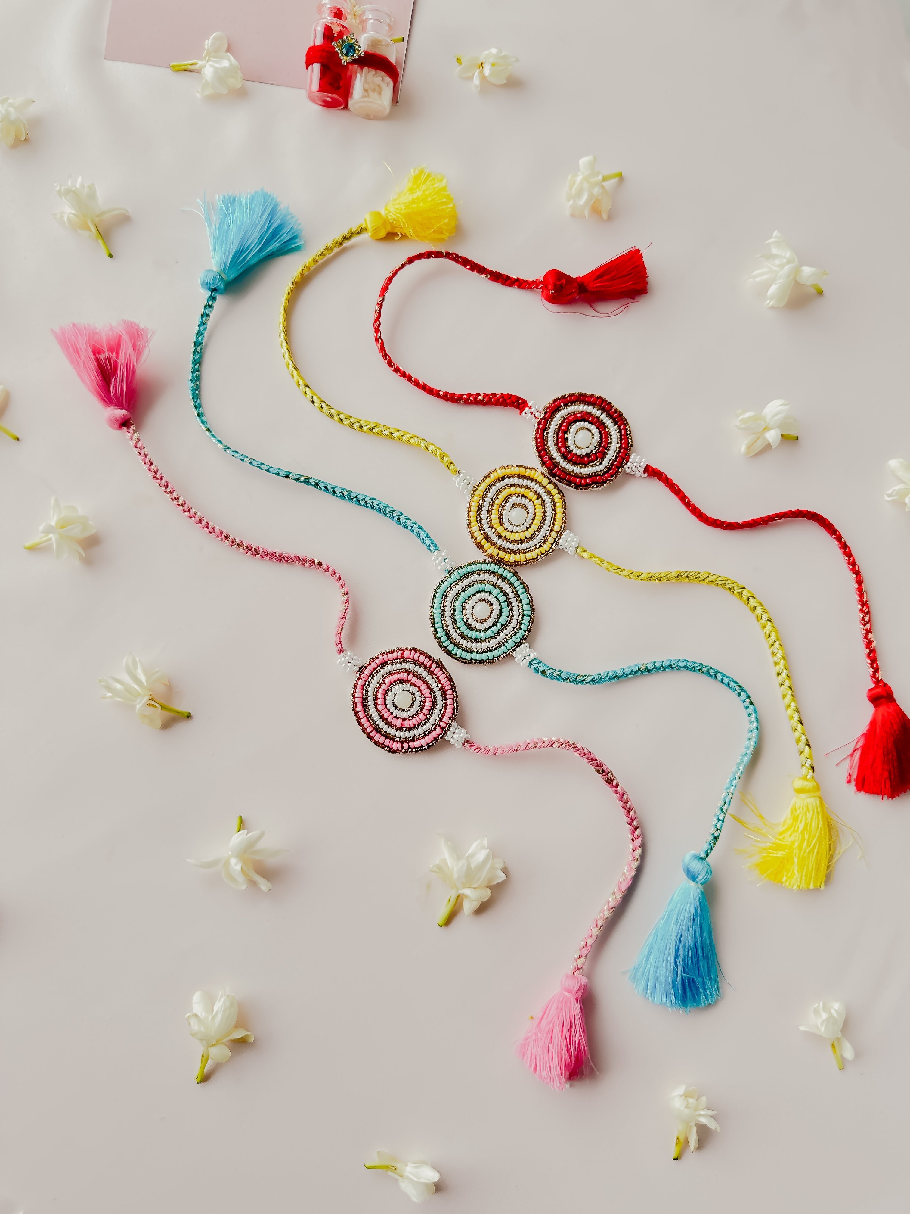 Set of 4- Vibrant Bloom Handmade Rakhis