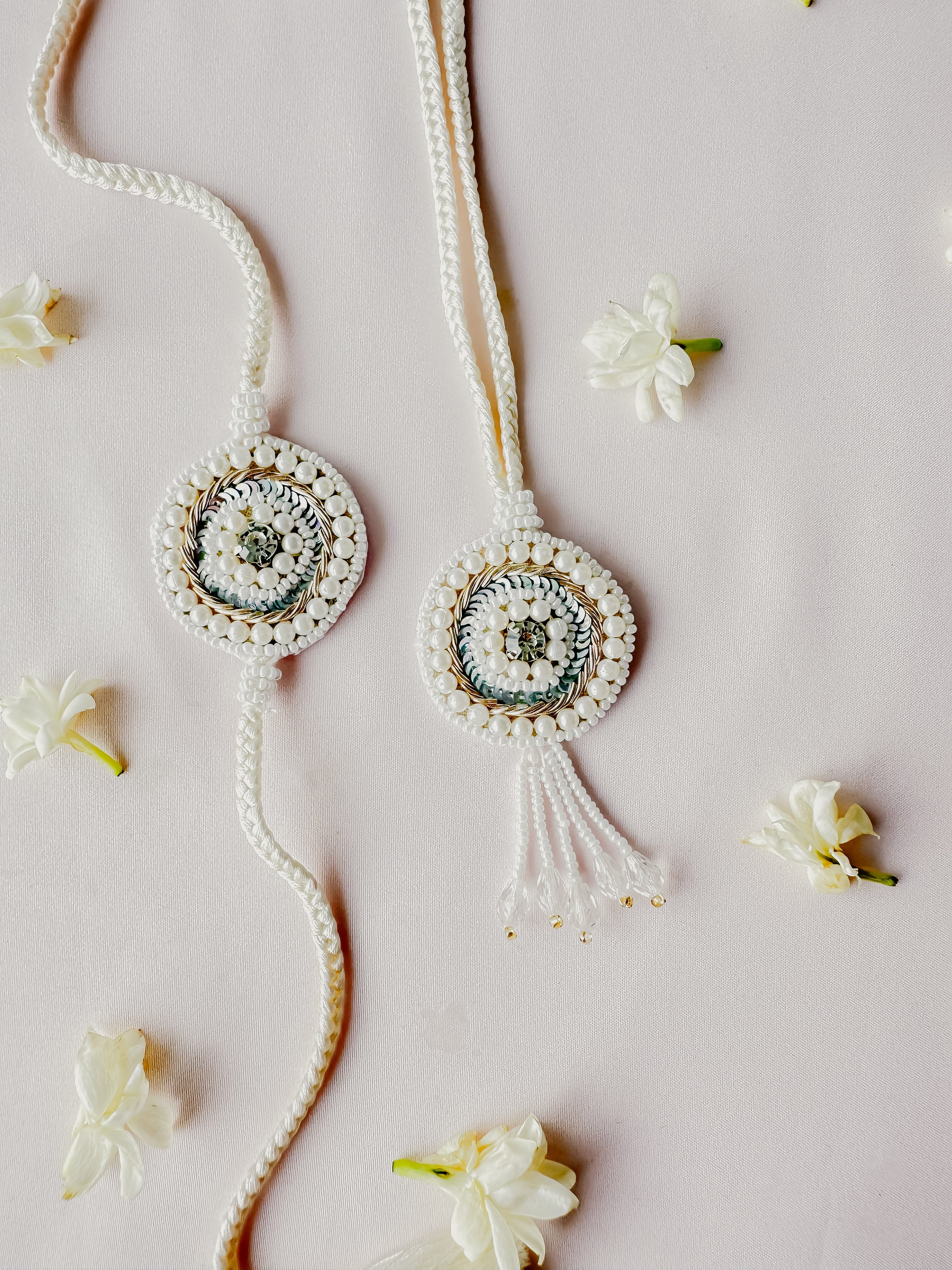 White Pearl Lumba Set Handmade Rakhi