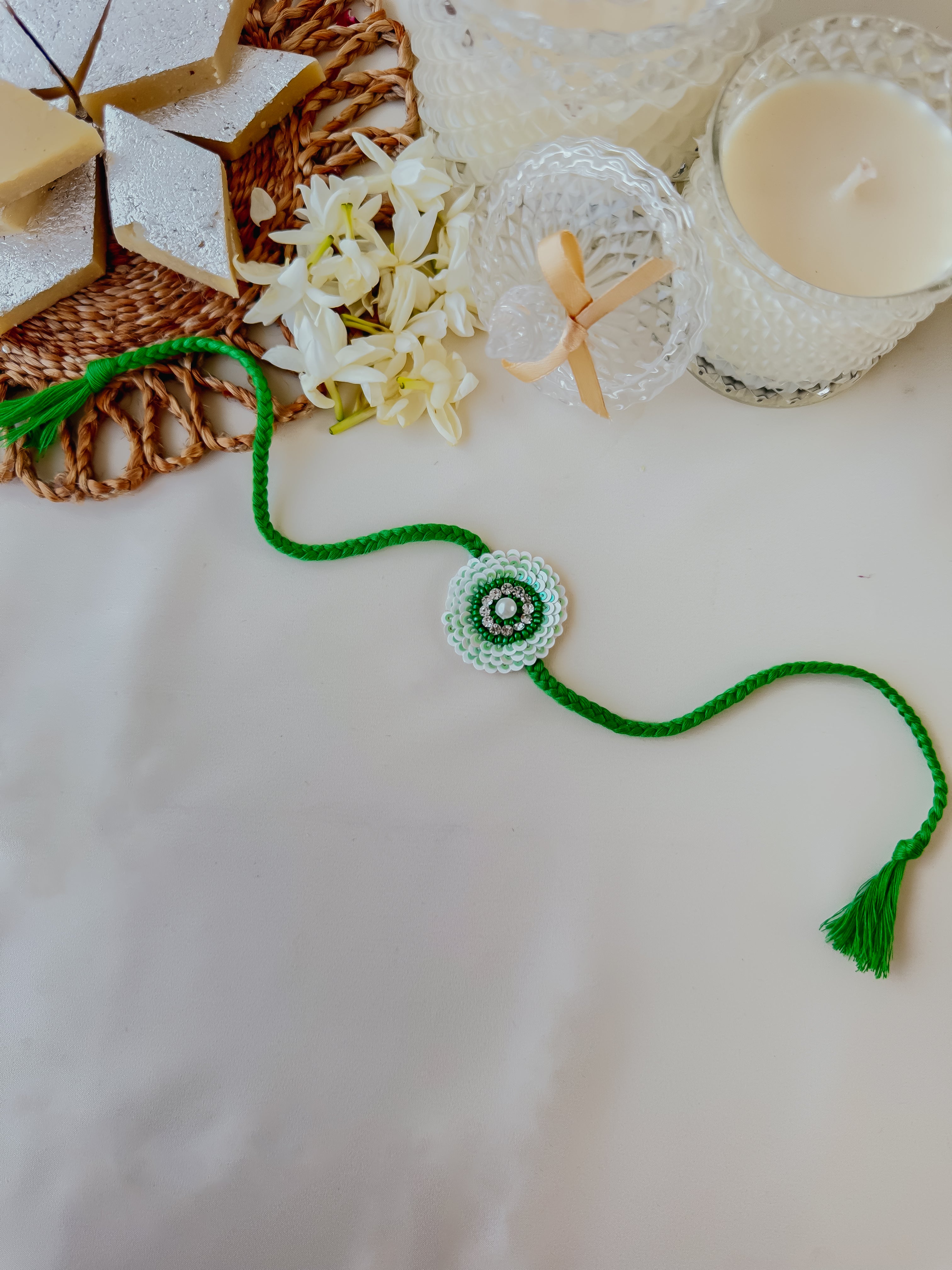 Green Glitz Handmade Rakhi