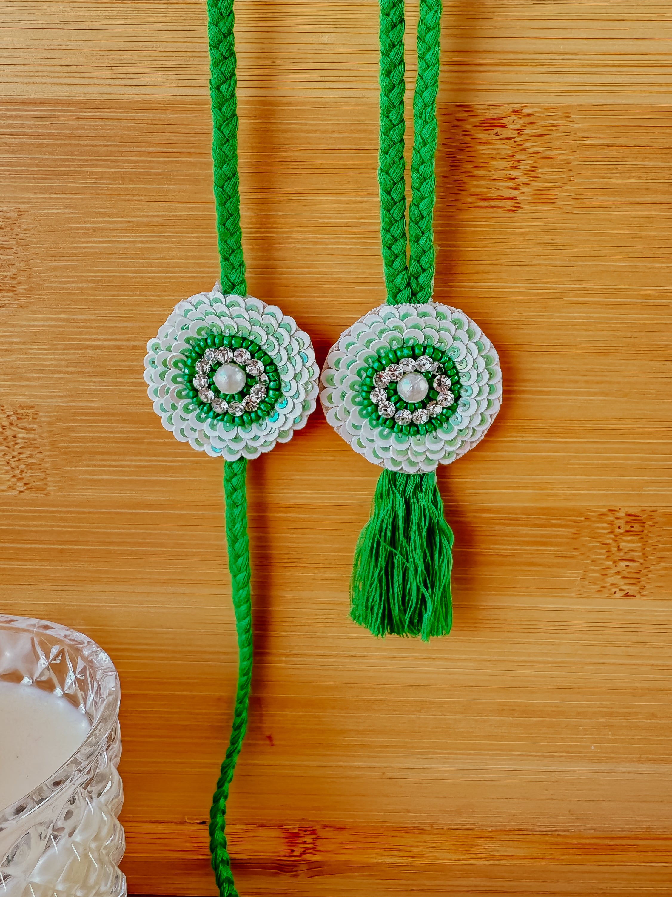 Green Glitz & Lumba Set Handmade Rakhi