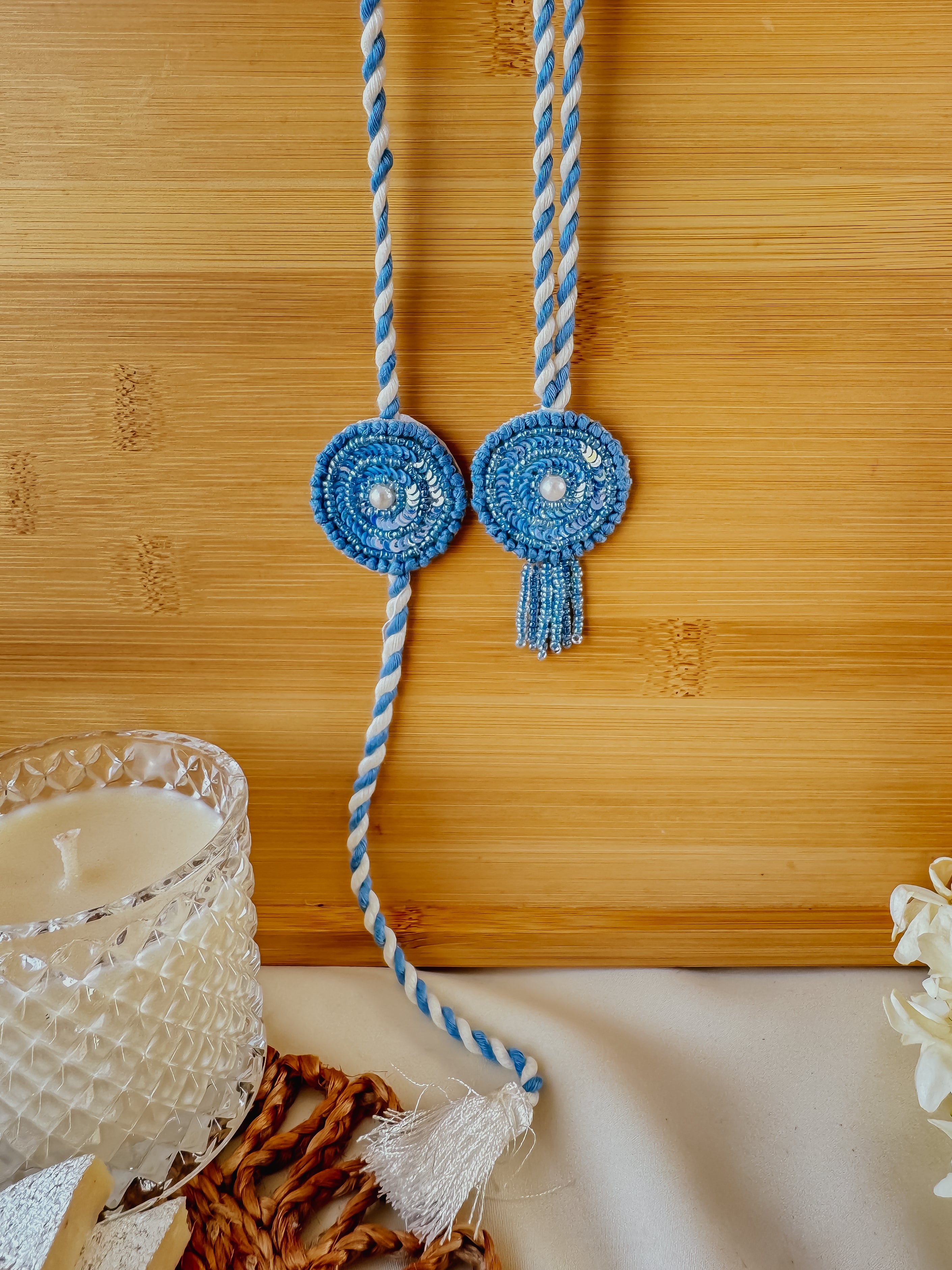 Blue Sapphire Shine & Lumba Set Handmade Rakhi