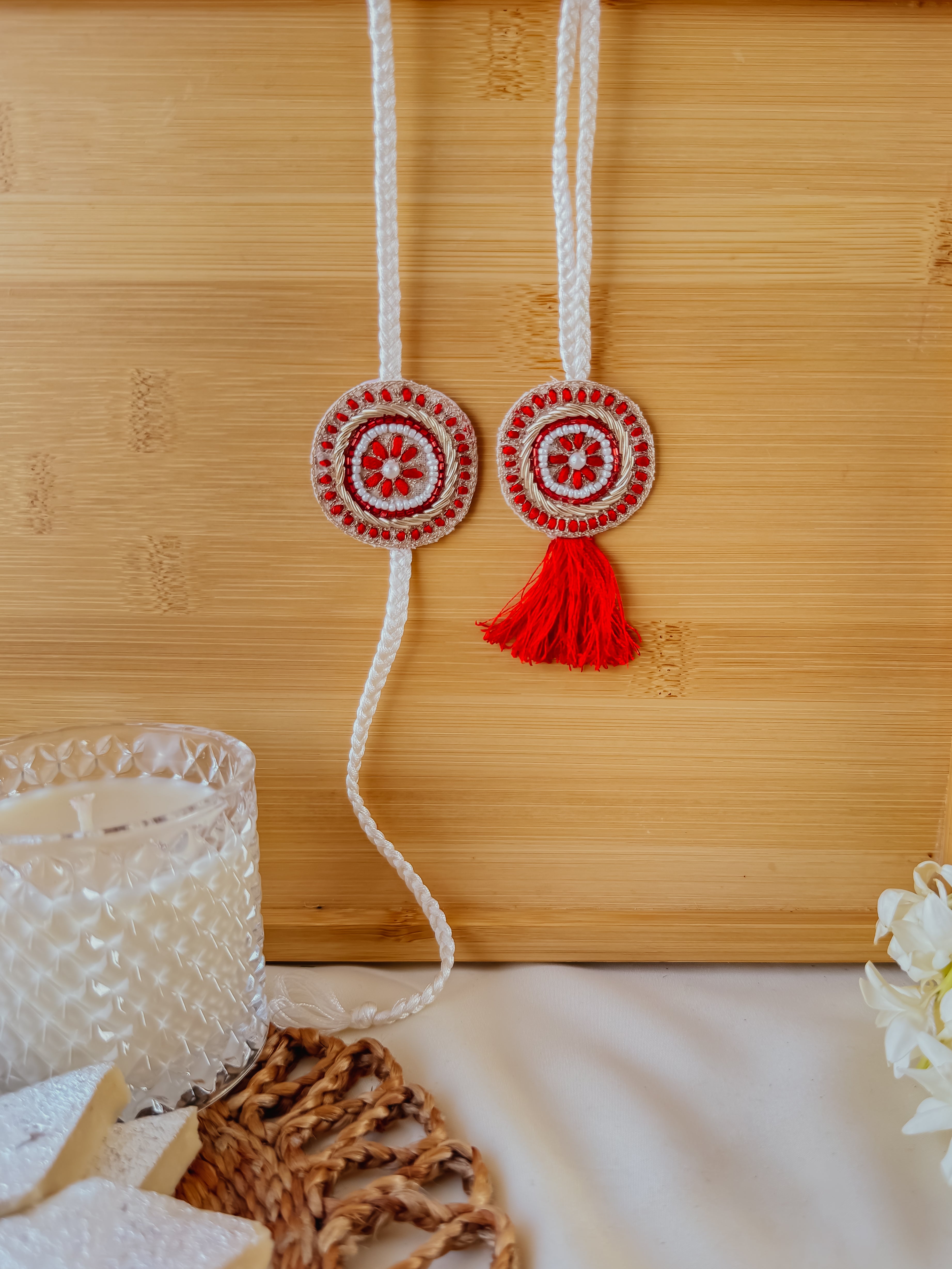 Shining Red Golden & Lumba Set Handmade Rakhi