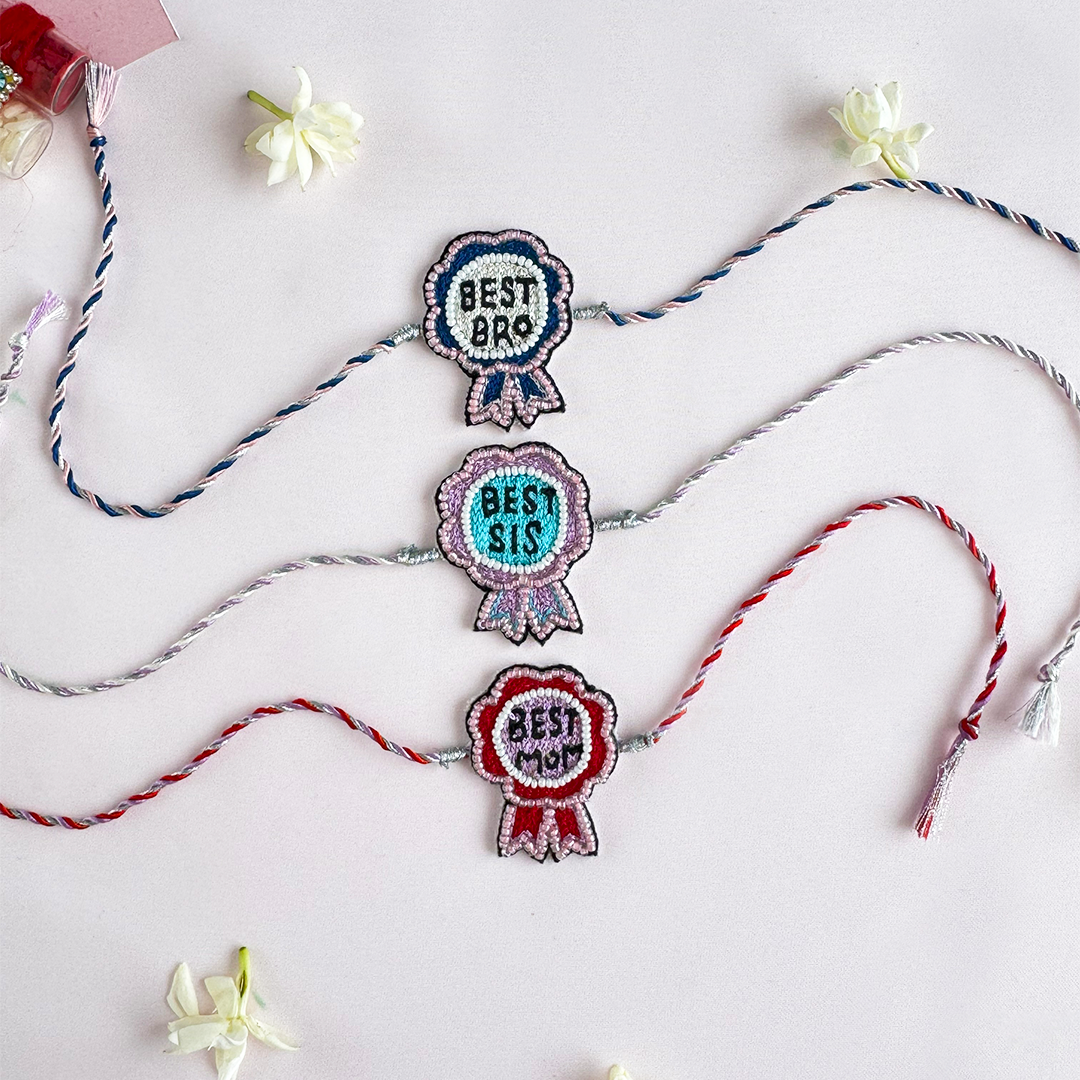 Set of 3- Best Sis, Mom & Bro Handmade Rakhi