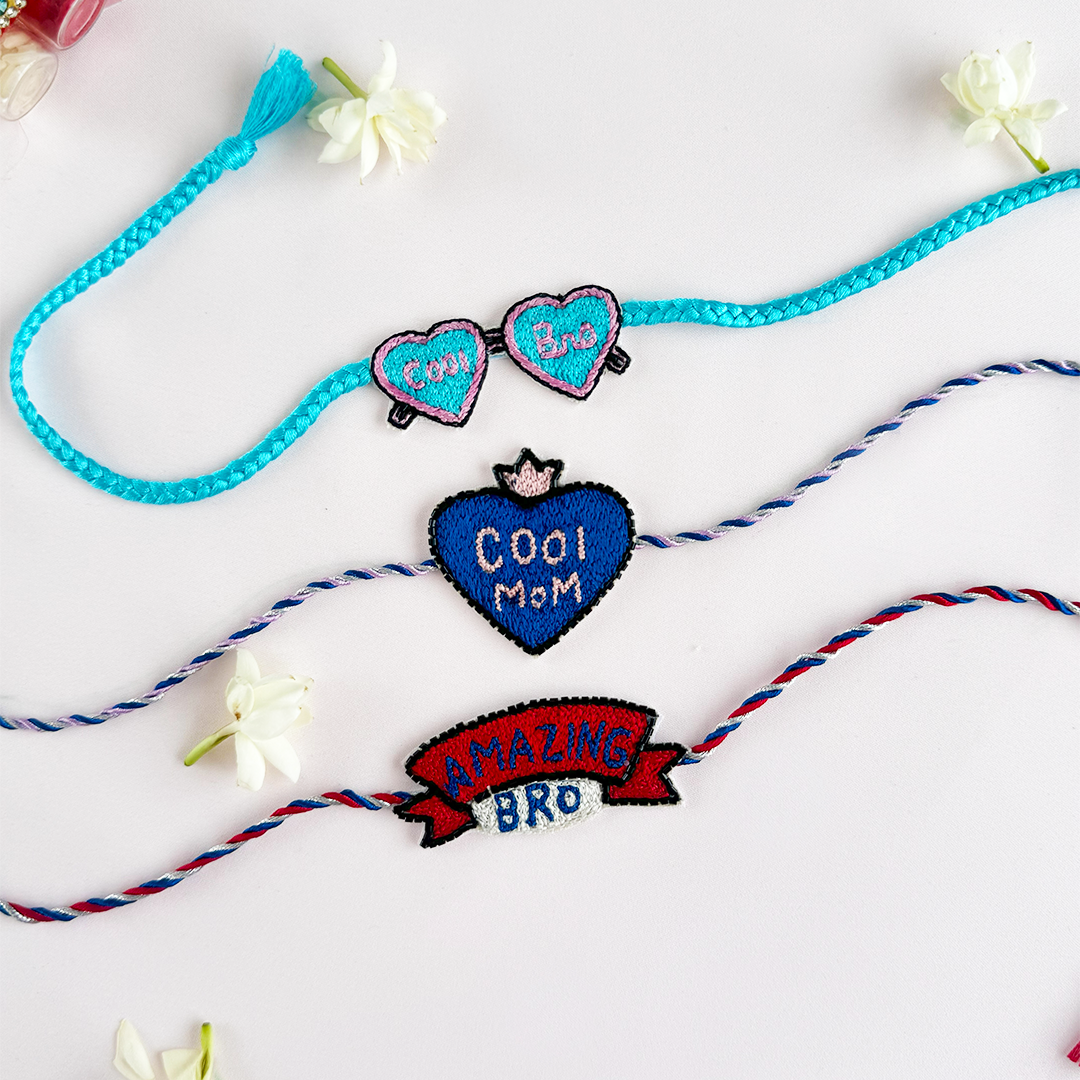 Set of 3- Cool knot Bro & Mom Handmade Rakhi