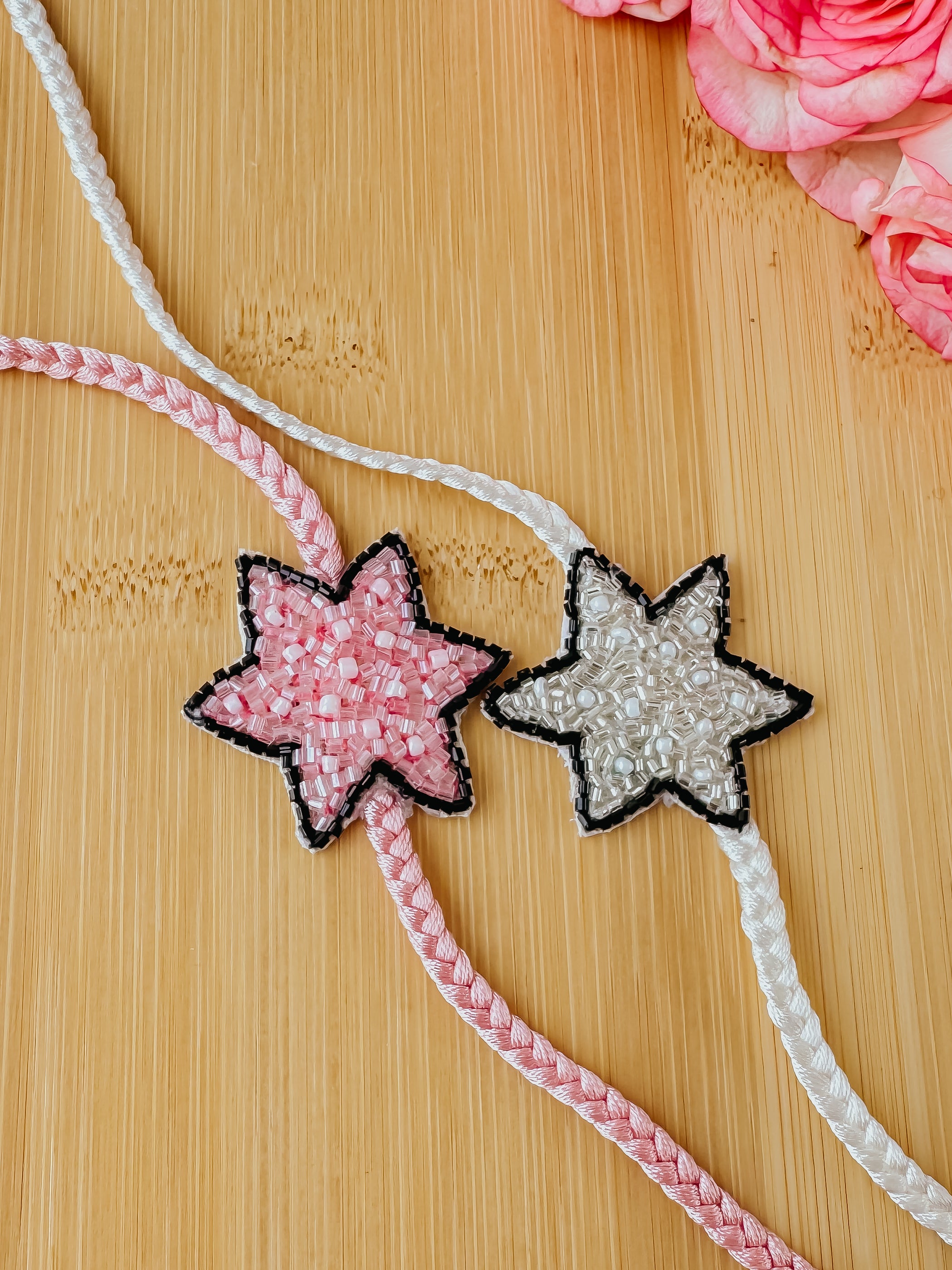 Set of 2 - Silver and Pink Star-Spark Handmade Rakhi