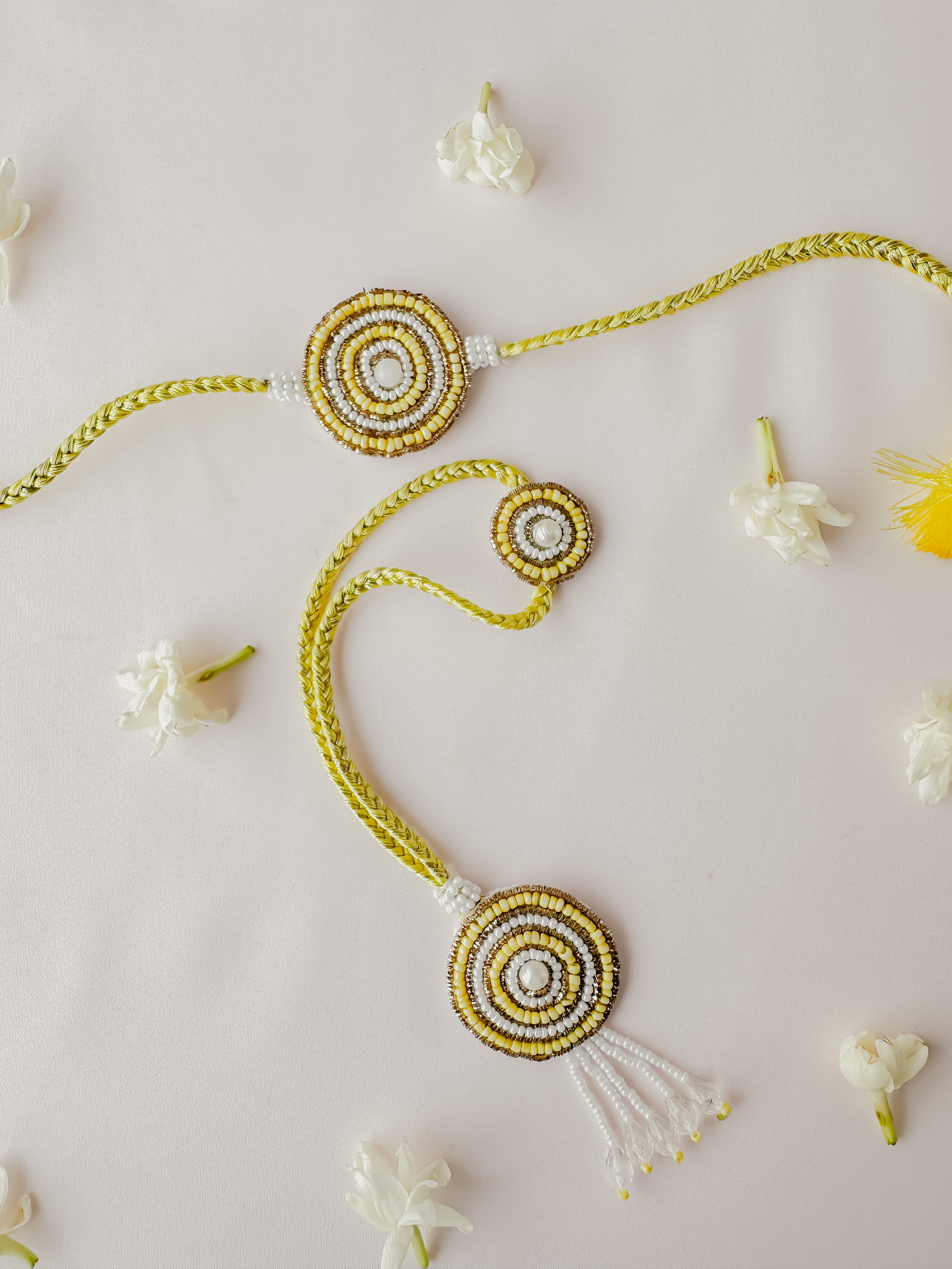 Yellow Vibrant Bloom Lumba Set Handmade Rakhi