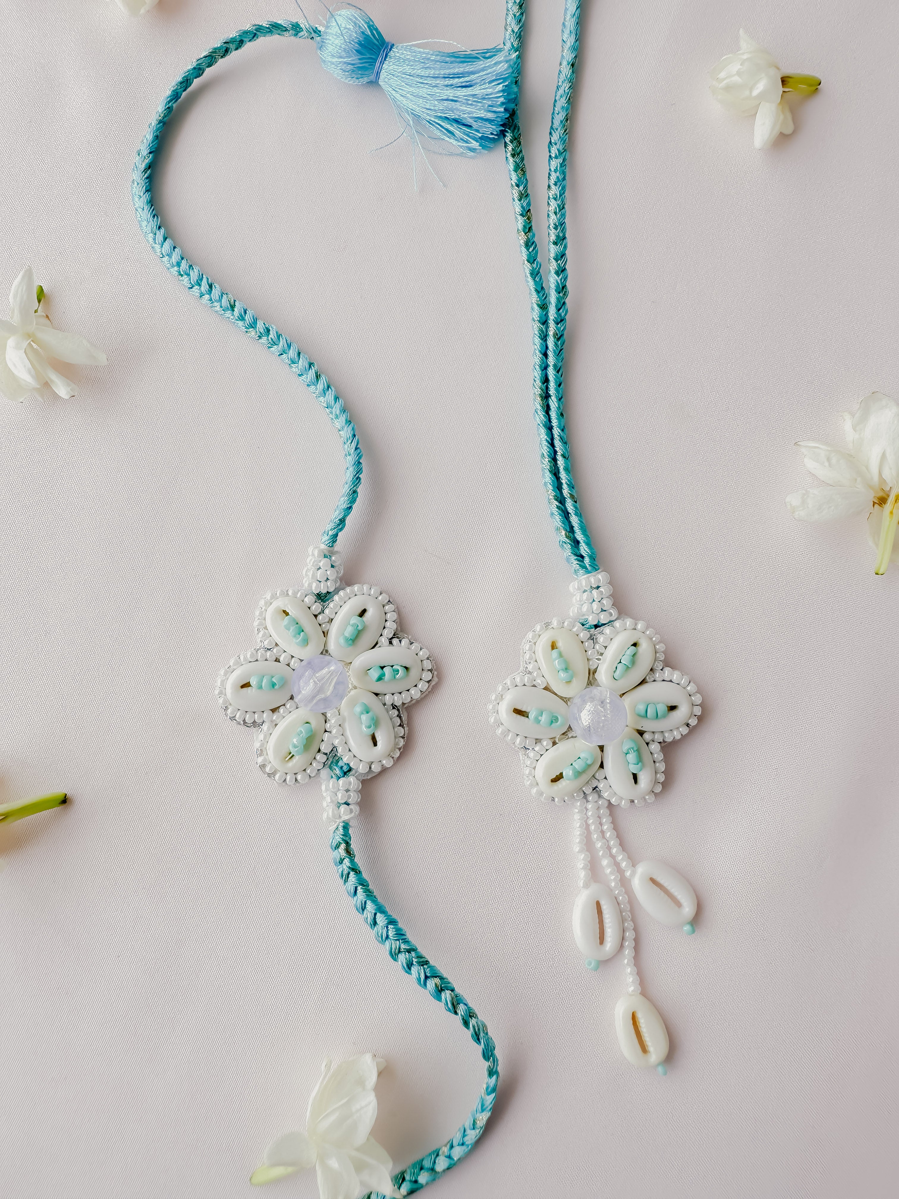 Blue Pastel Bloom Lumba Set Handmade Rakhi