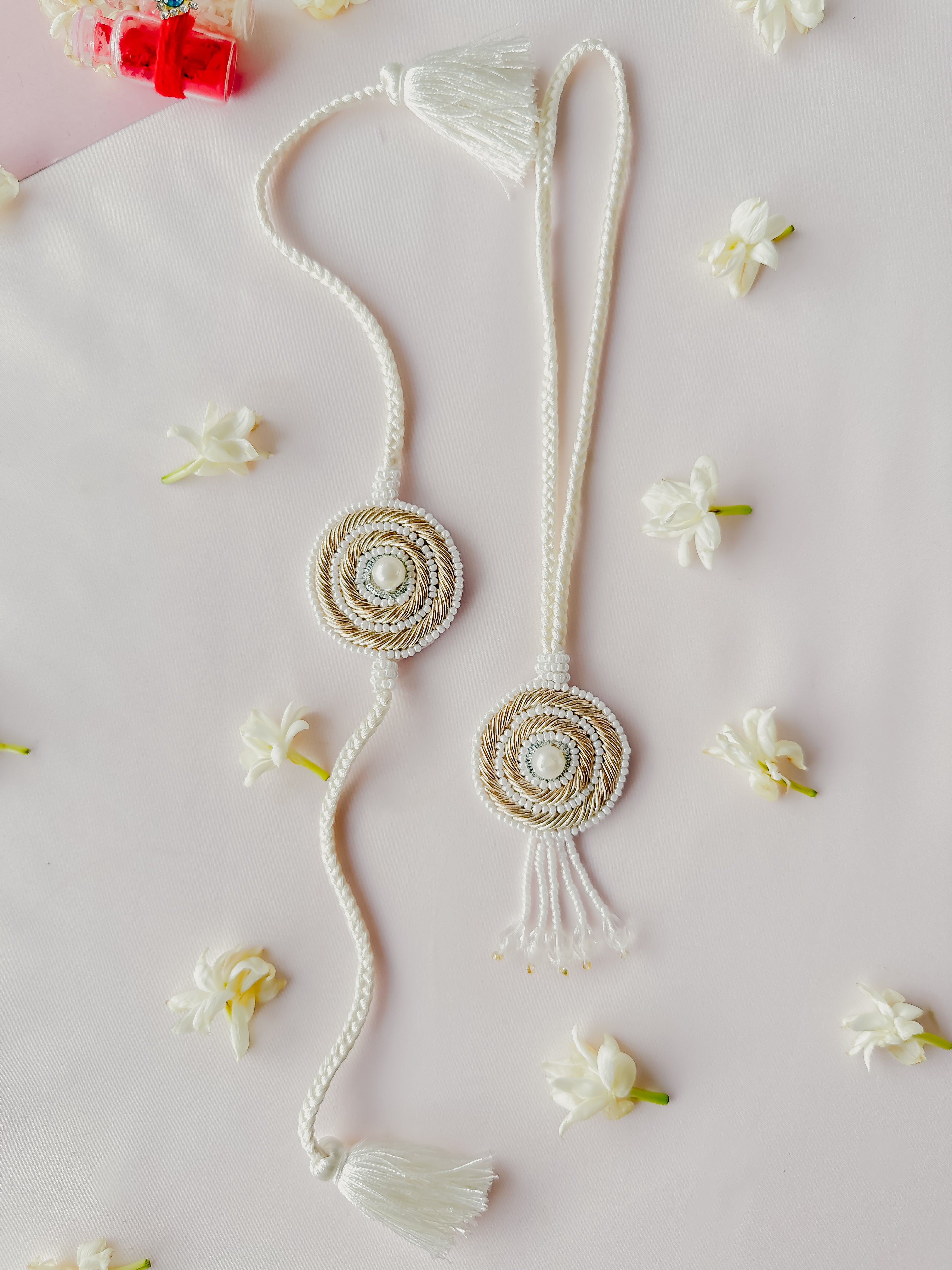 White Vibrant Bloom Lumba set Handmade Rakhi