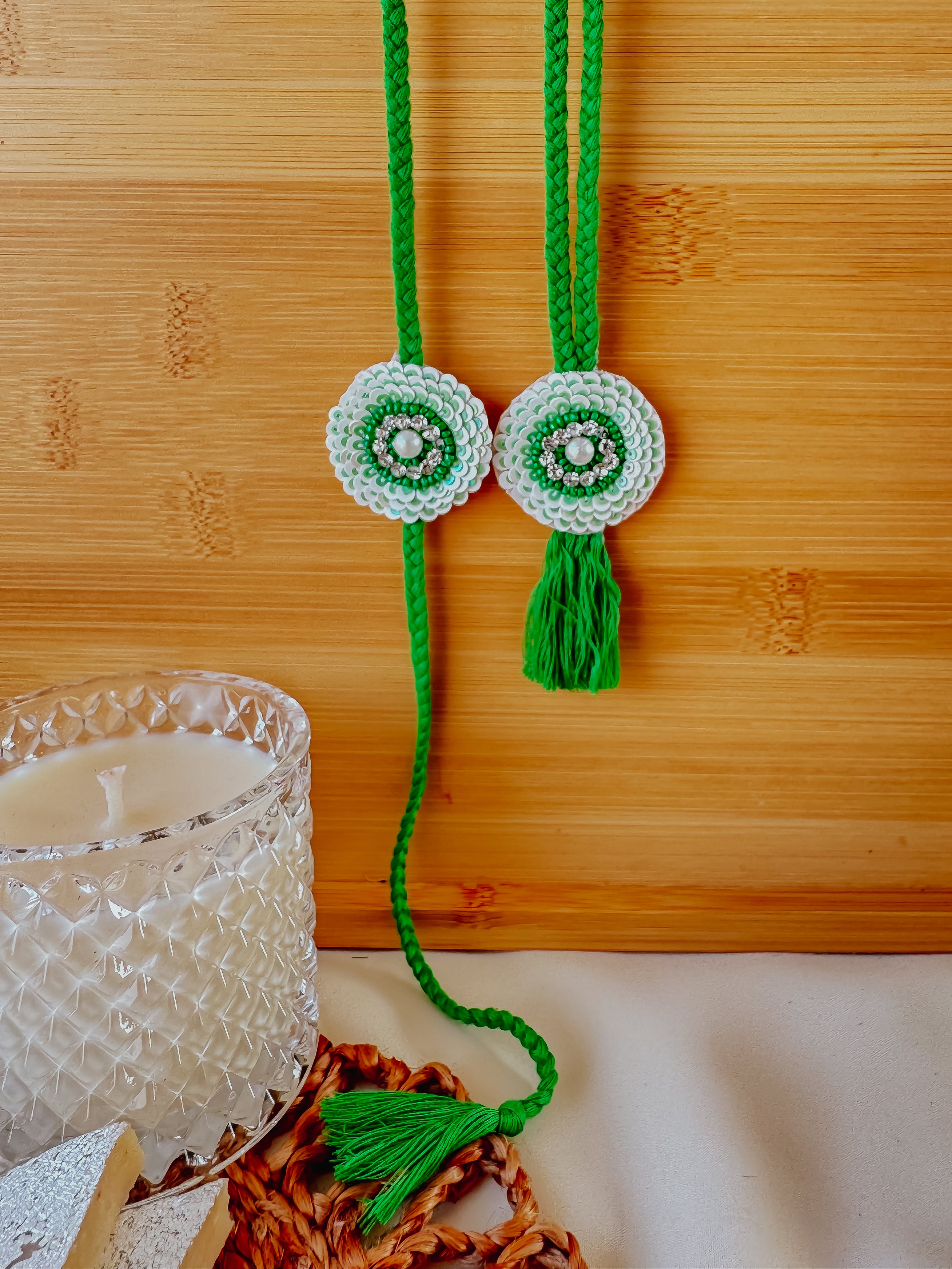 Green Glitz & Lumba Set Handmade Rakhi