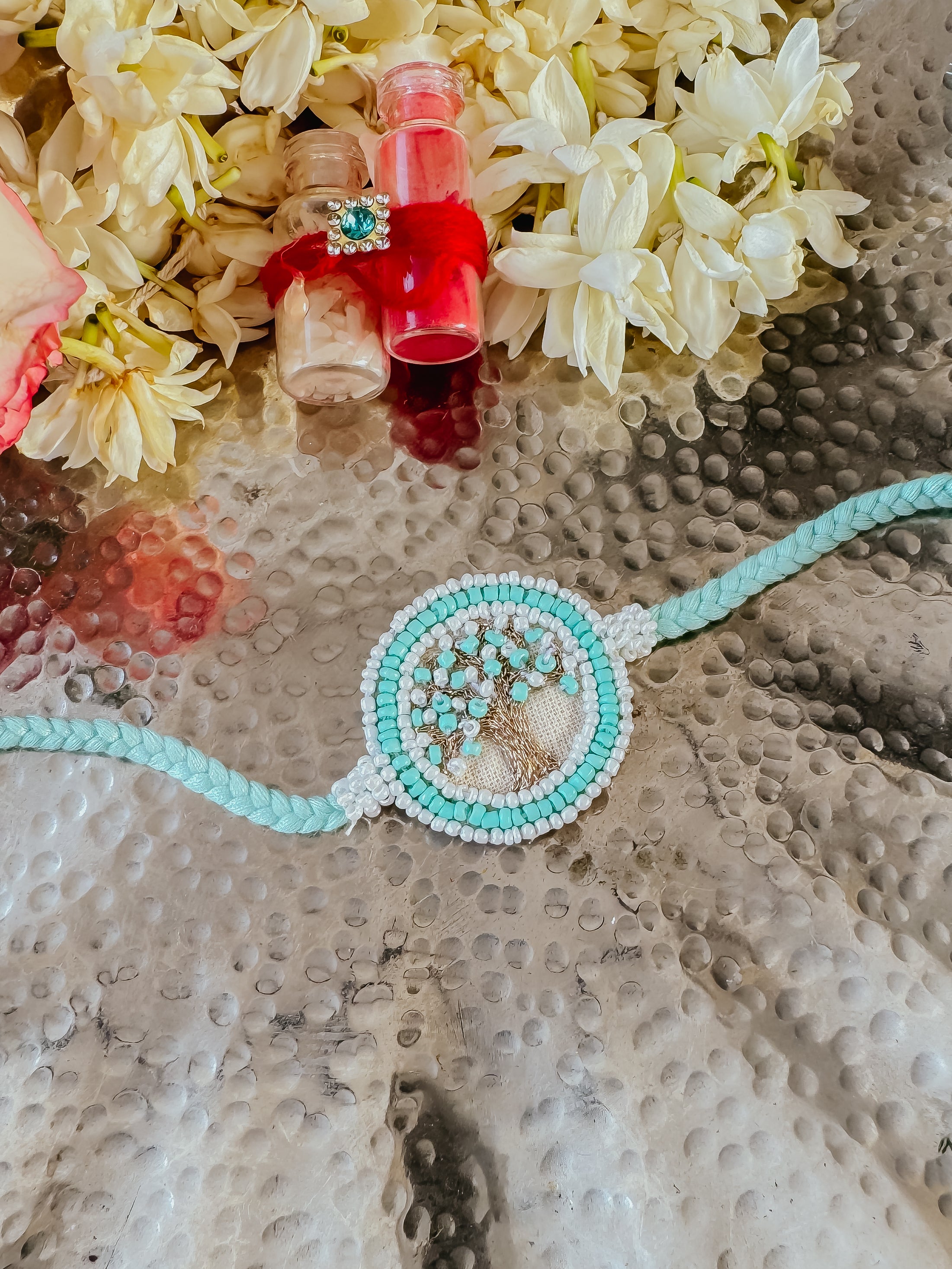 Aqua Blue Kalpavriksha Handmade Rakhi