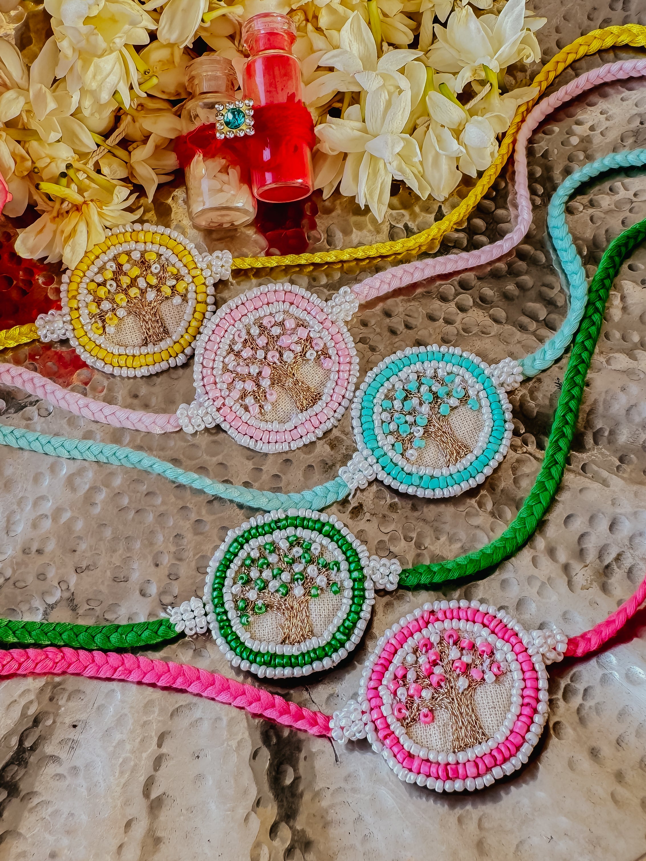 Set of 5 - Colorful Kalpavriksha Handmade Rakhis