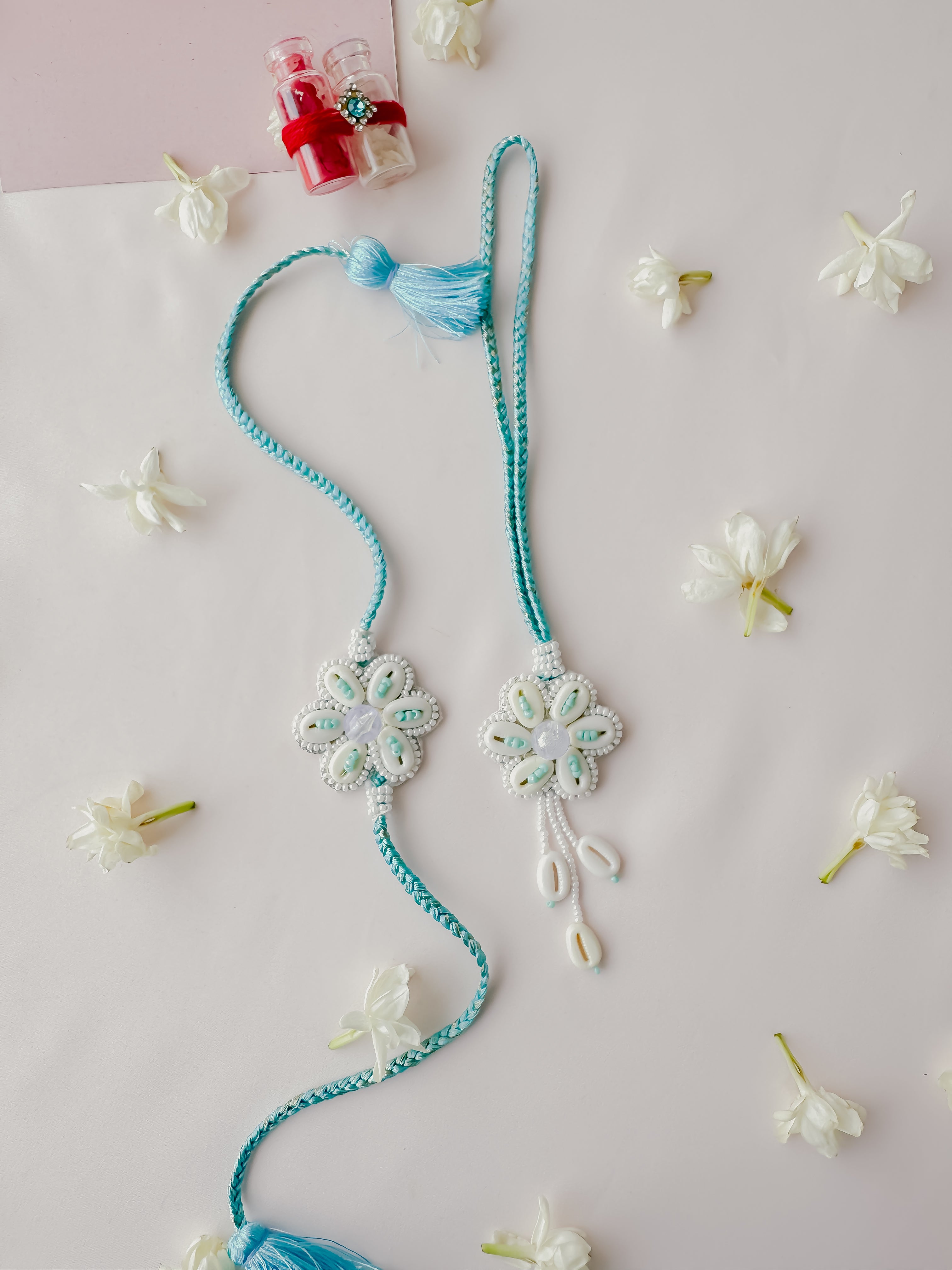 Blue Pastel Bloom Lumba Set Handmade Rakhi