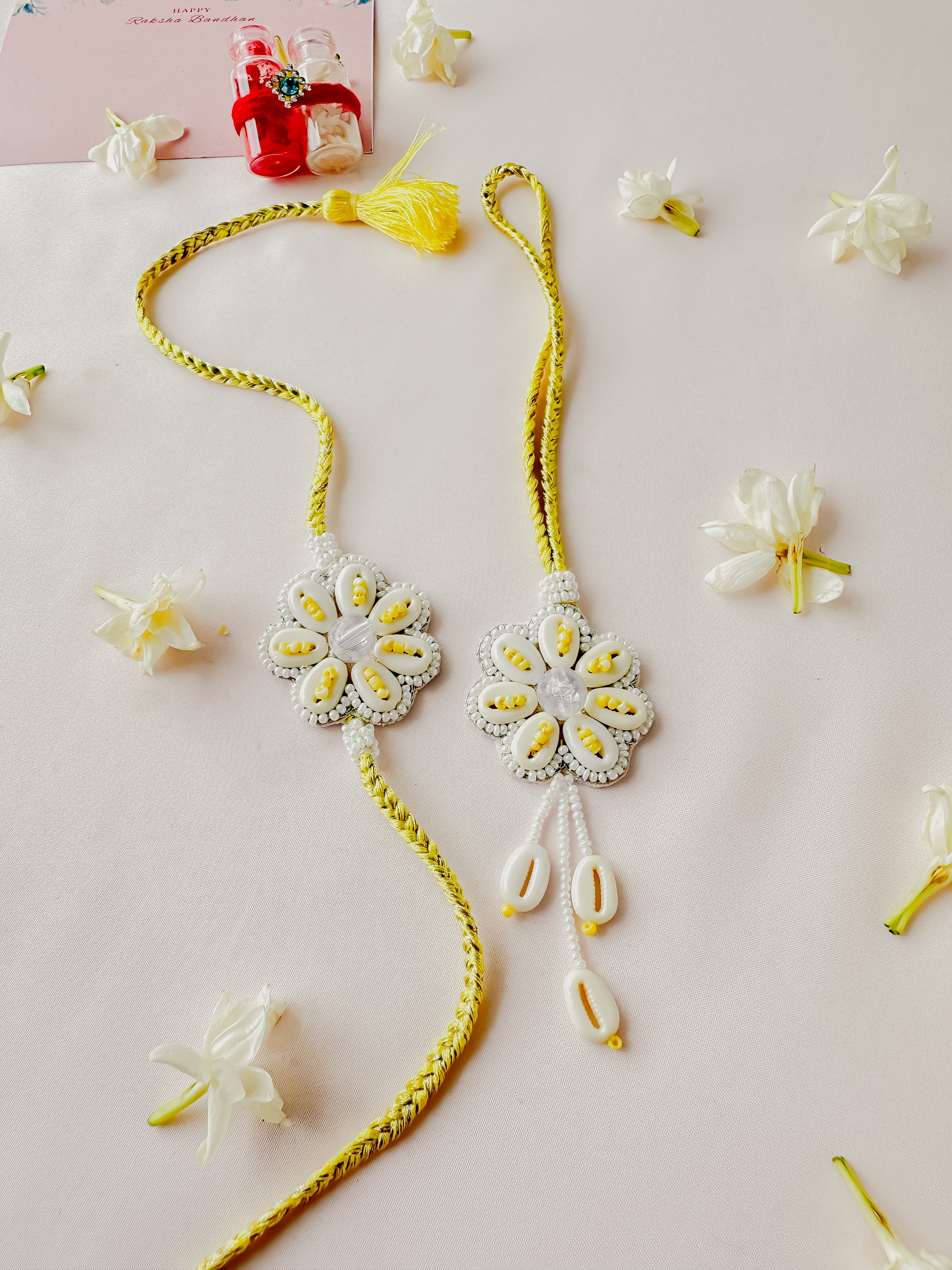 Yellow Pastel Bloom Lumba Set Handmade Rakhi