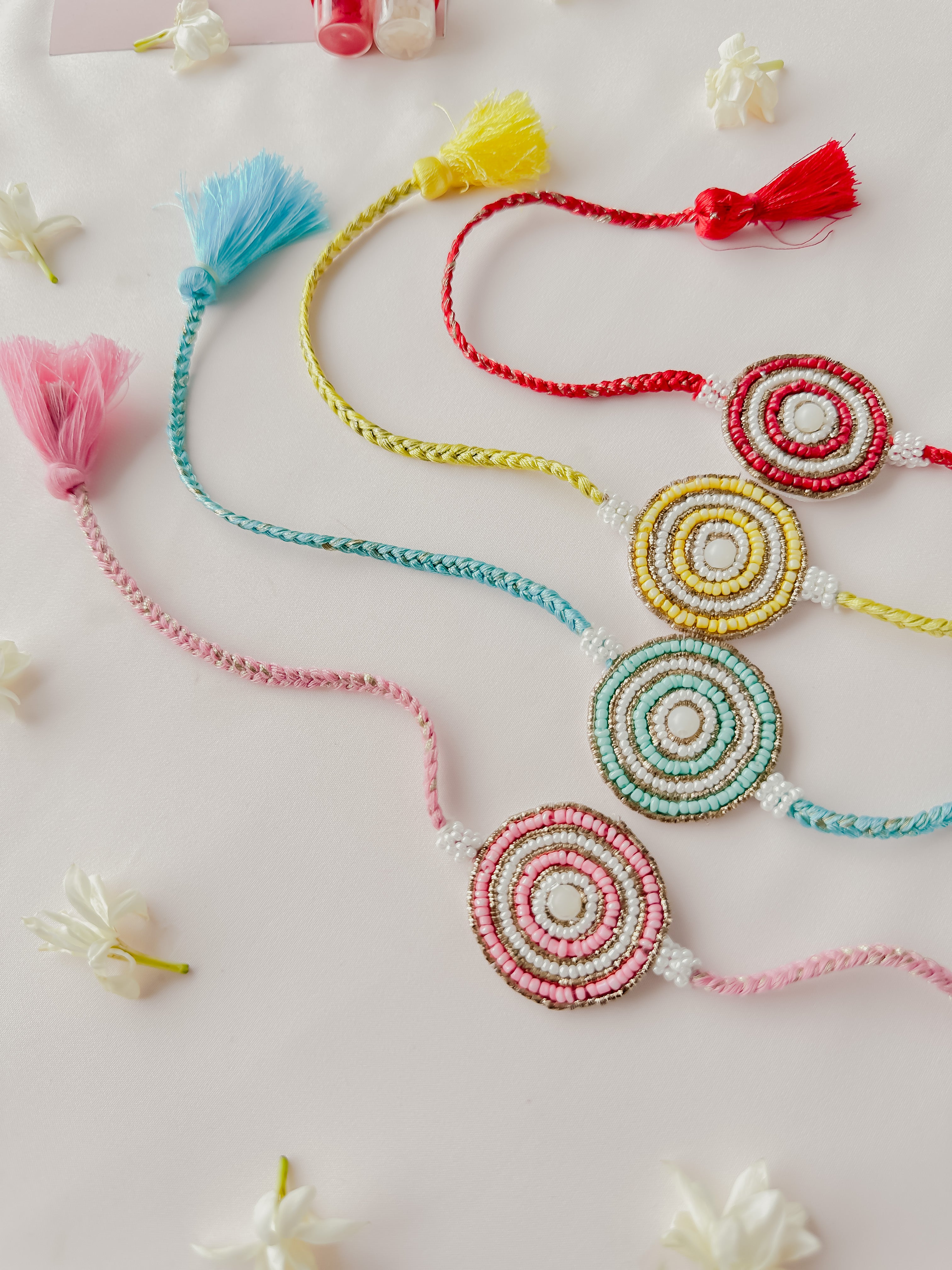Set of 4- Vibrant Bloom Handmade Rakhis