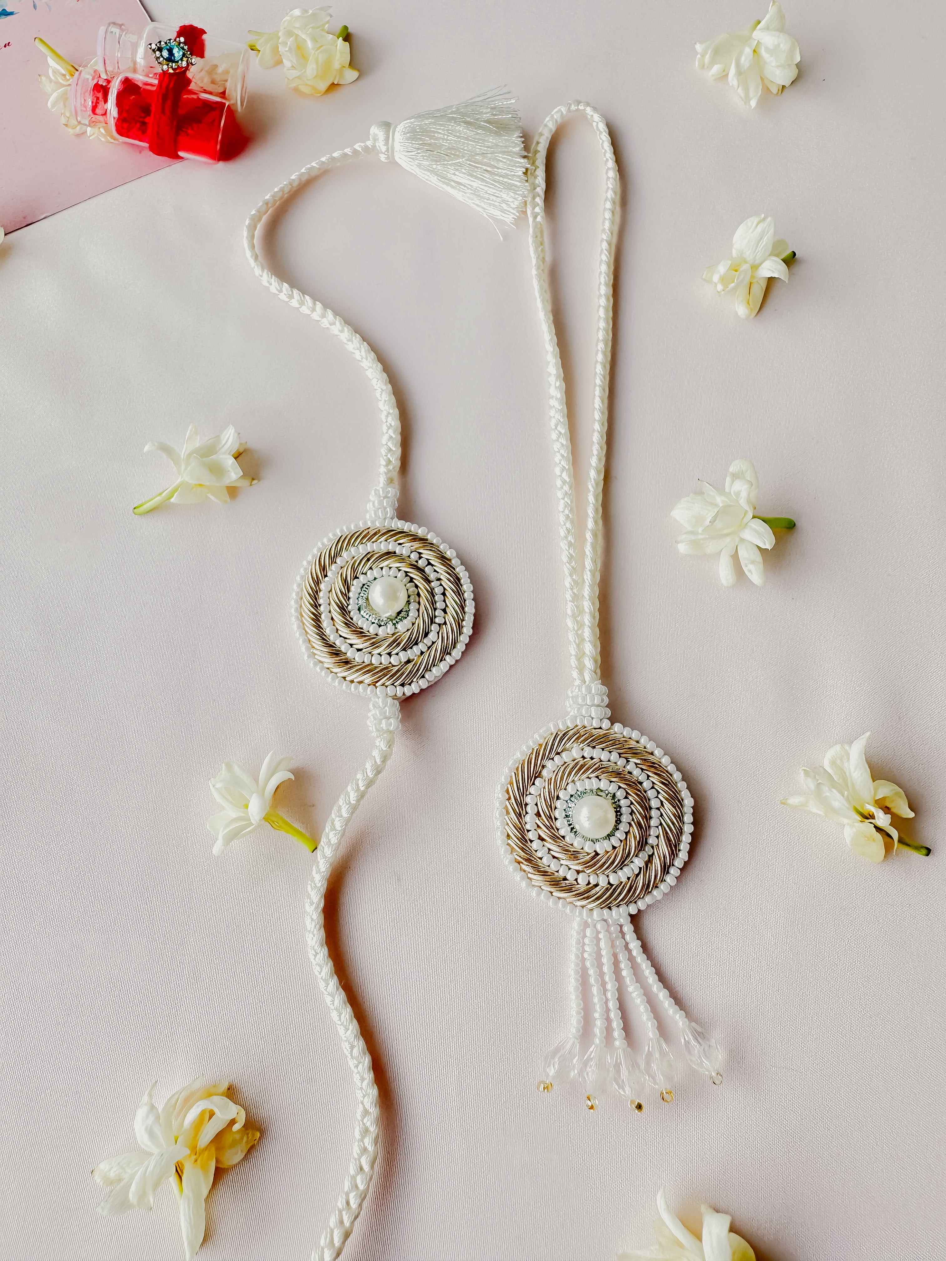 White Vibrant Bloom Lumba set Handmade Rakhi