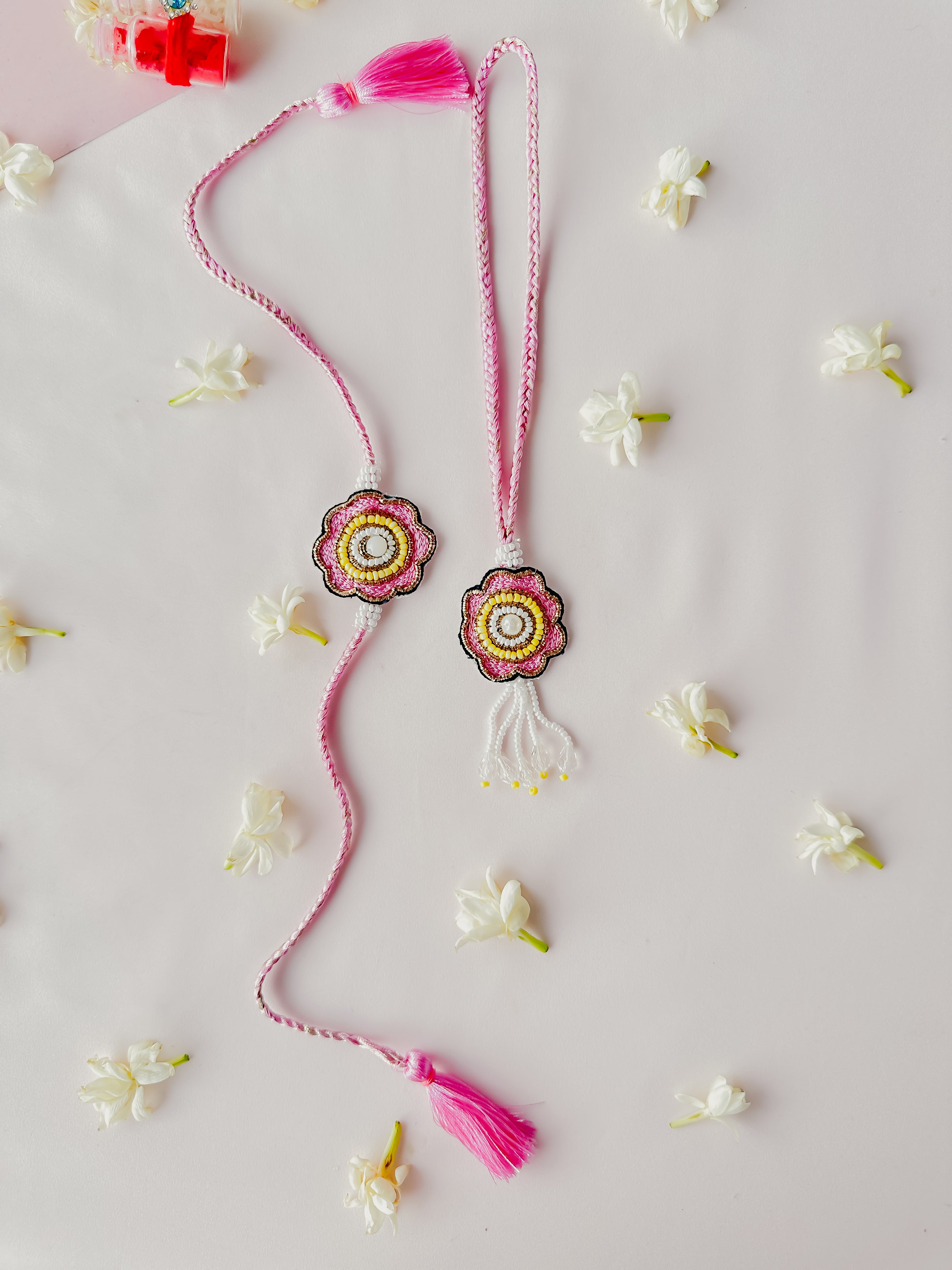 Pink Beaded Lumba Set  Handmade Rakhi