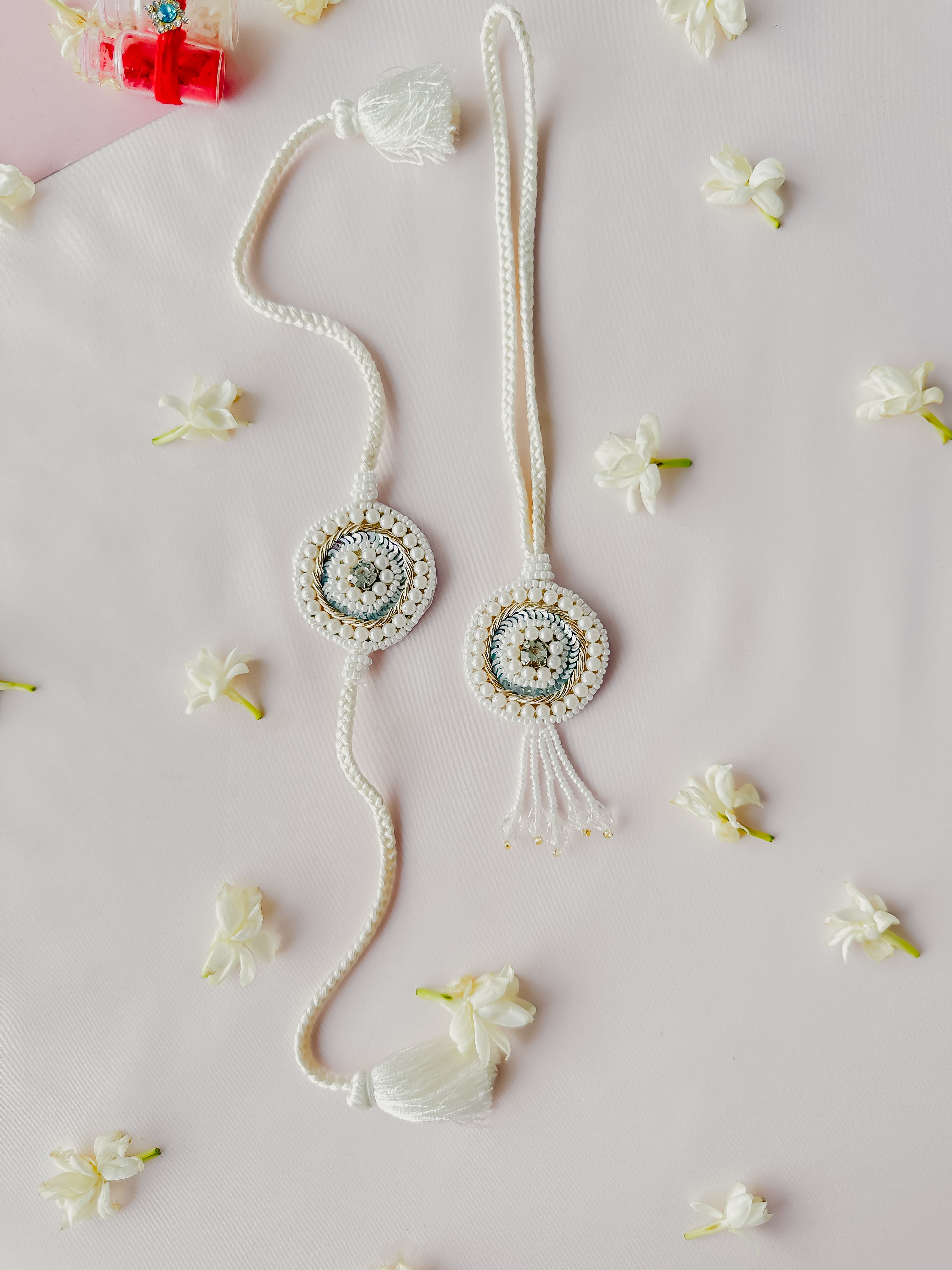 White Pearl Lumba Set Handmade Rakhi