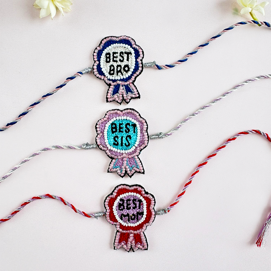Set of 3- Best Sis, Mom & Bro Handmade Rakhi