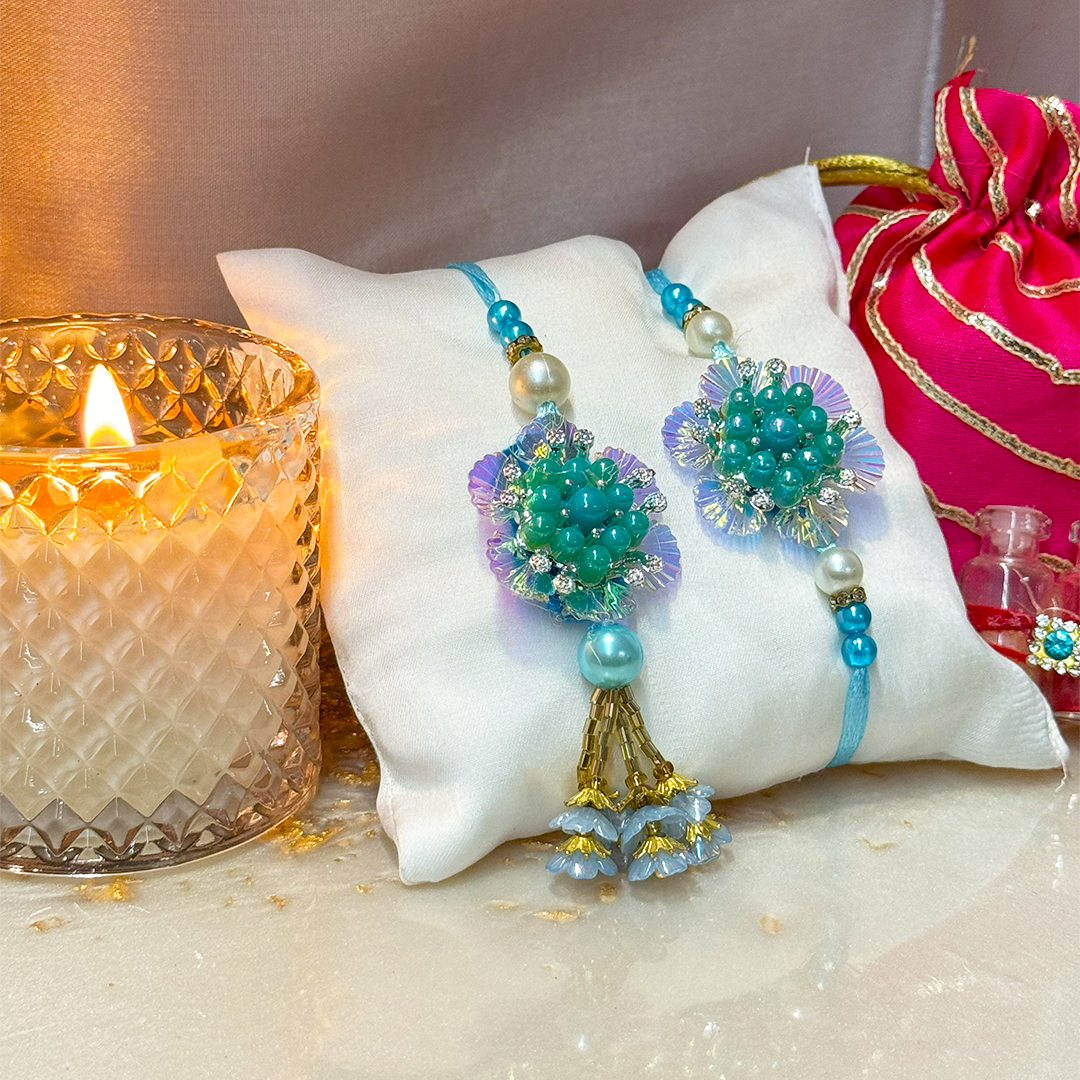 Aqua Blue Petal Glow Lumba Set