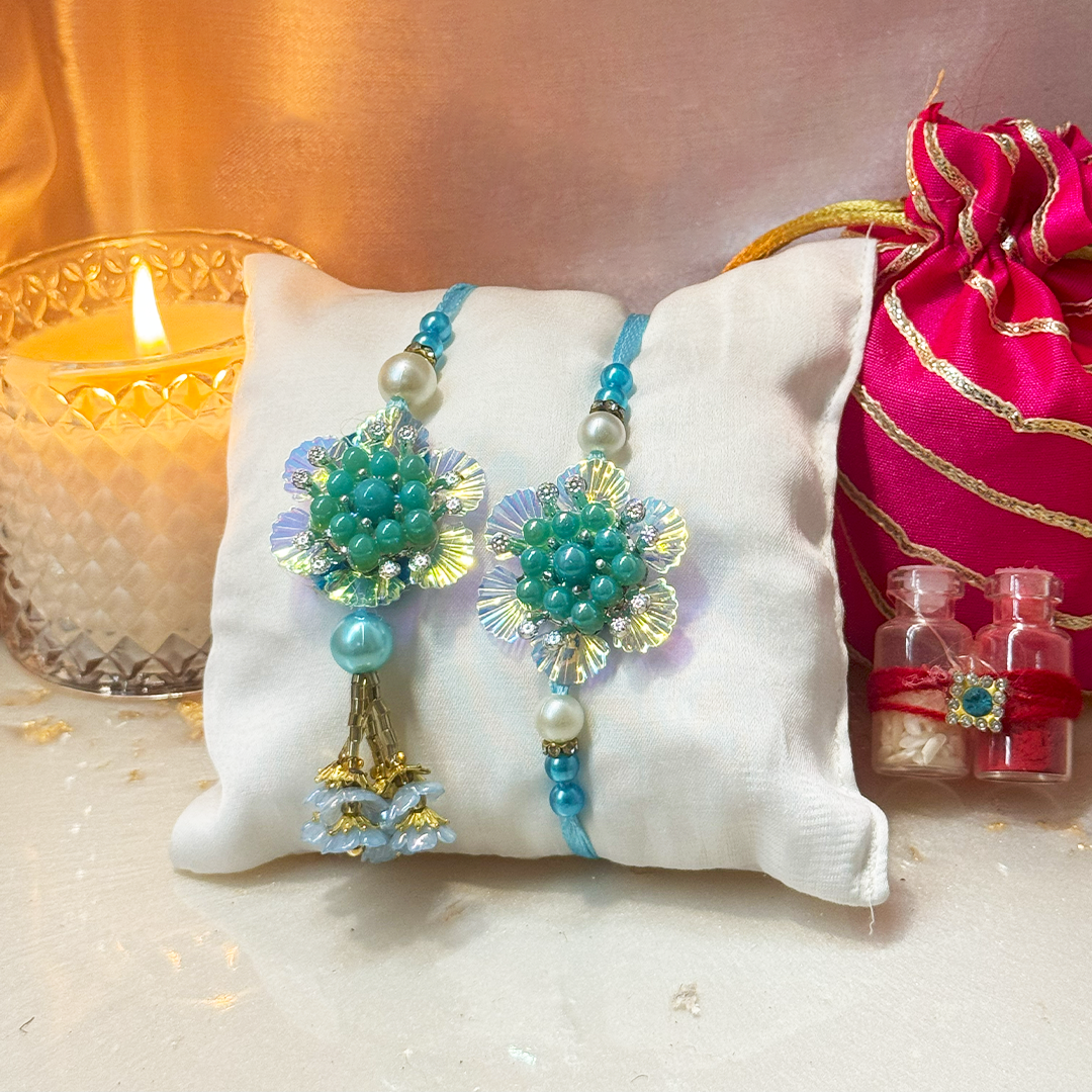 Aqua Blue Petal Glow Lumba Set