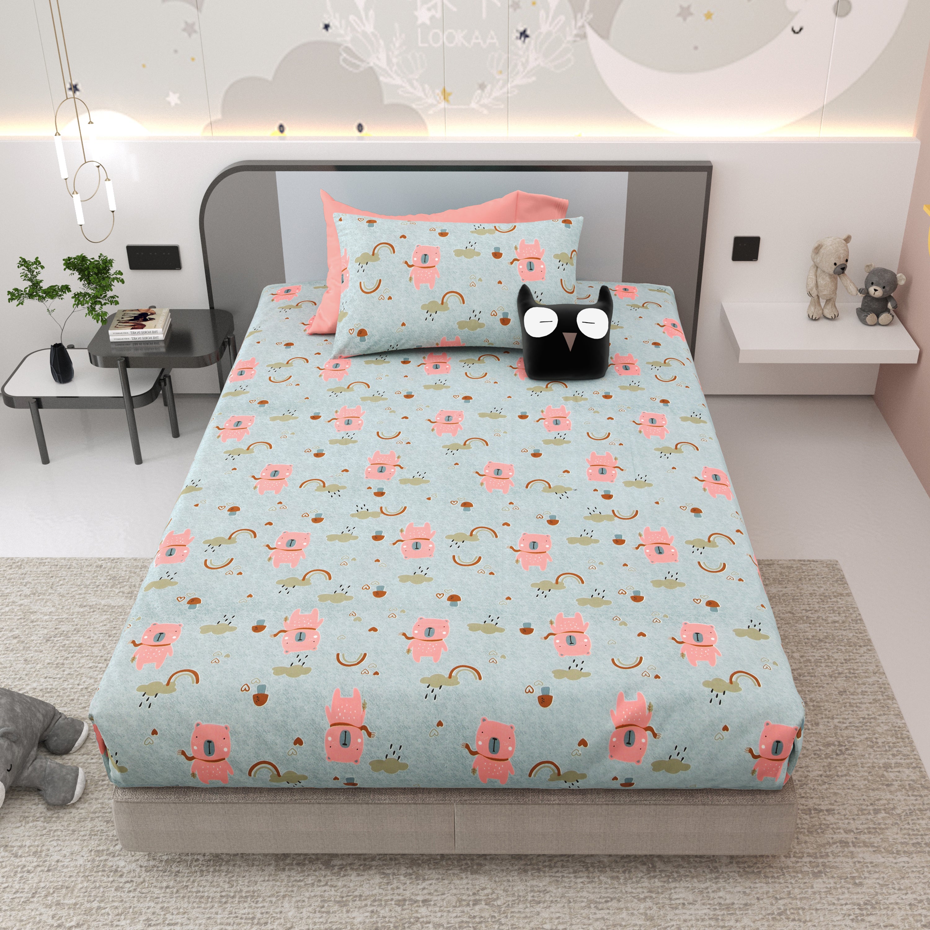 Dream World Cotton Single Bedsheet Set of 2 - Sky Blue
