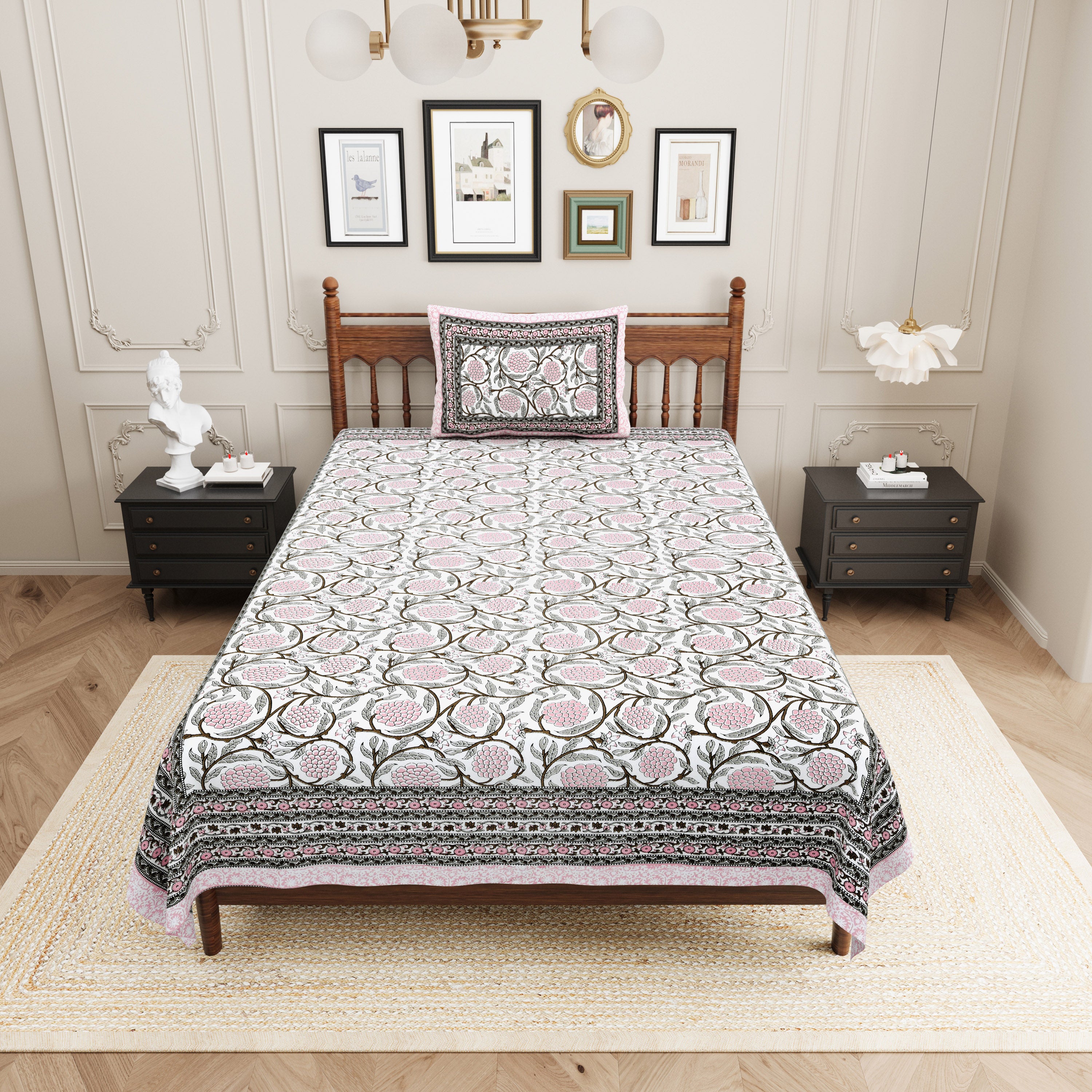 Pastel Floral Cotton Single Bedsheet- Pastel Pink (Pack of 2)