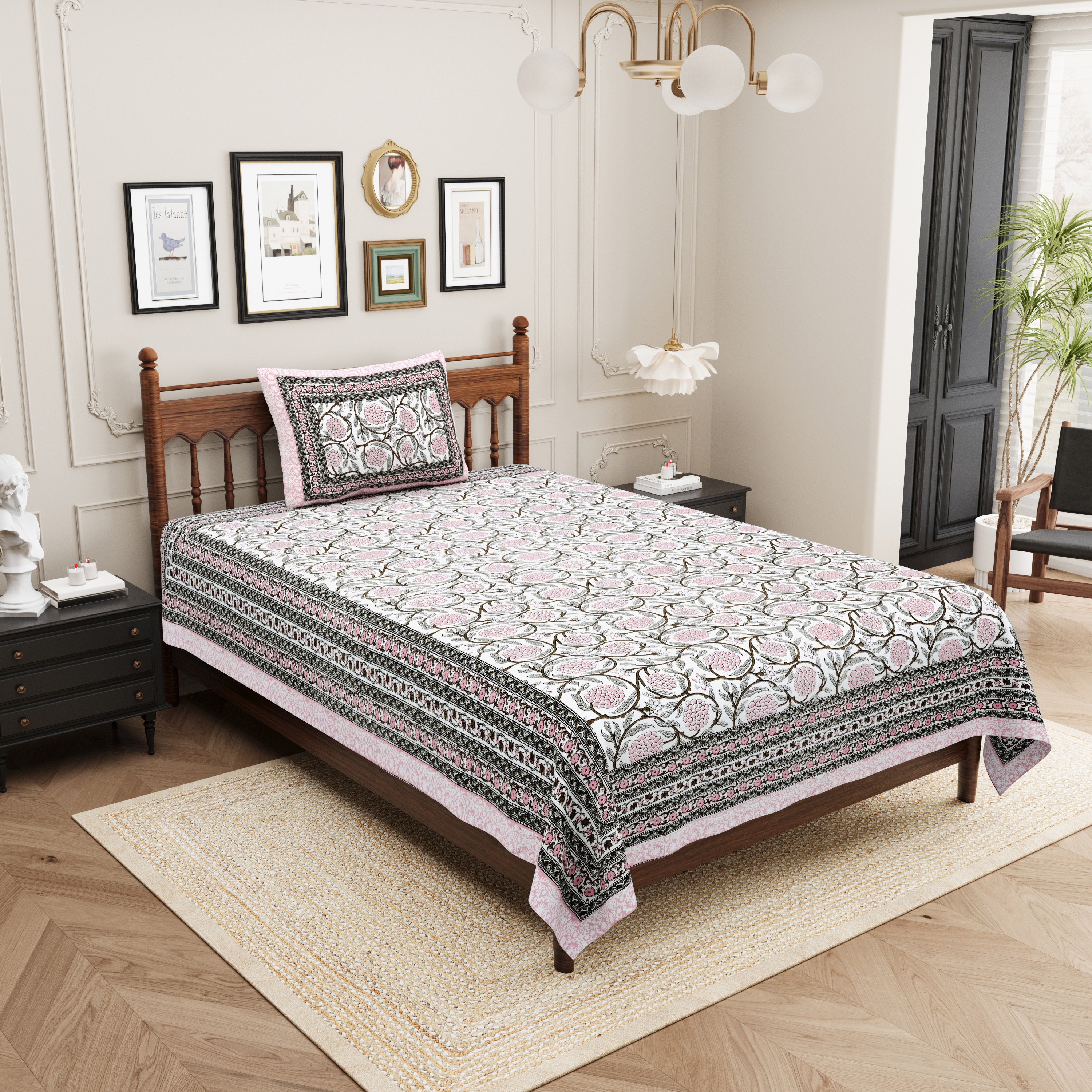 Pastel Floral Cotton Single Bedsheet- Pastel Pink (Pack of 2)