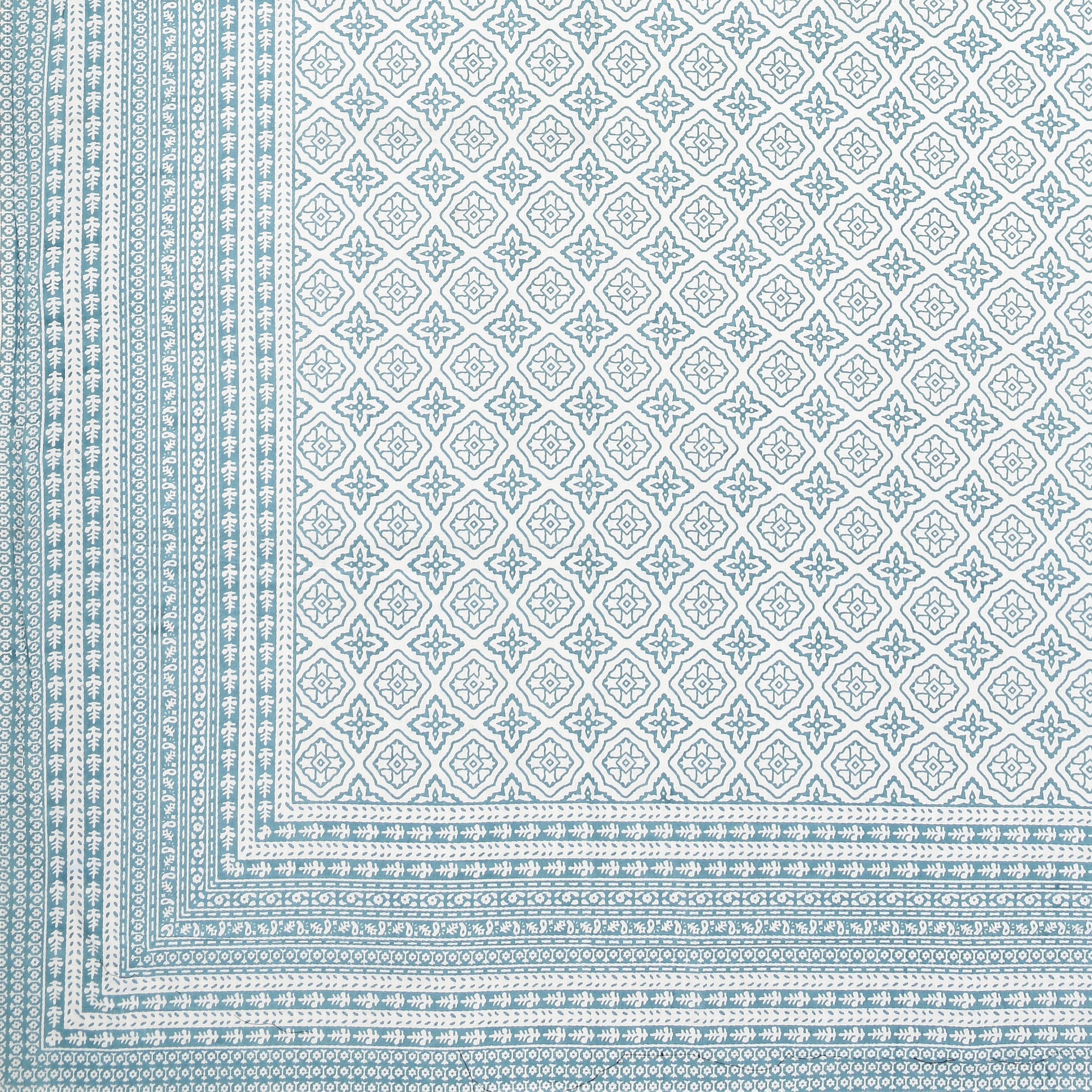 Square Printed Cotton Single Bedsheet- Blue (Pack of 2)