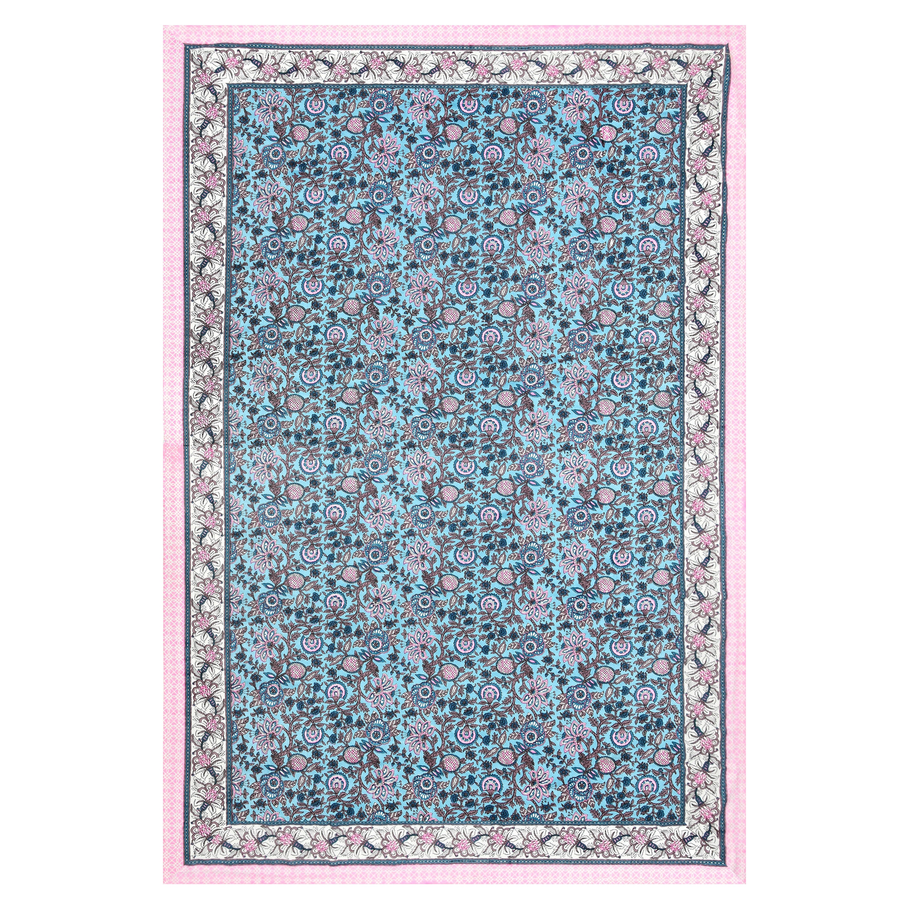 Vintage Botanical Printed Single Bedsheet- Sky Blue (Pack of 2)