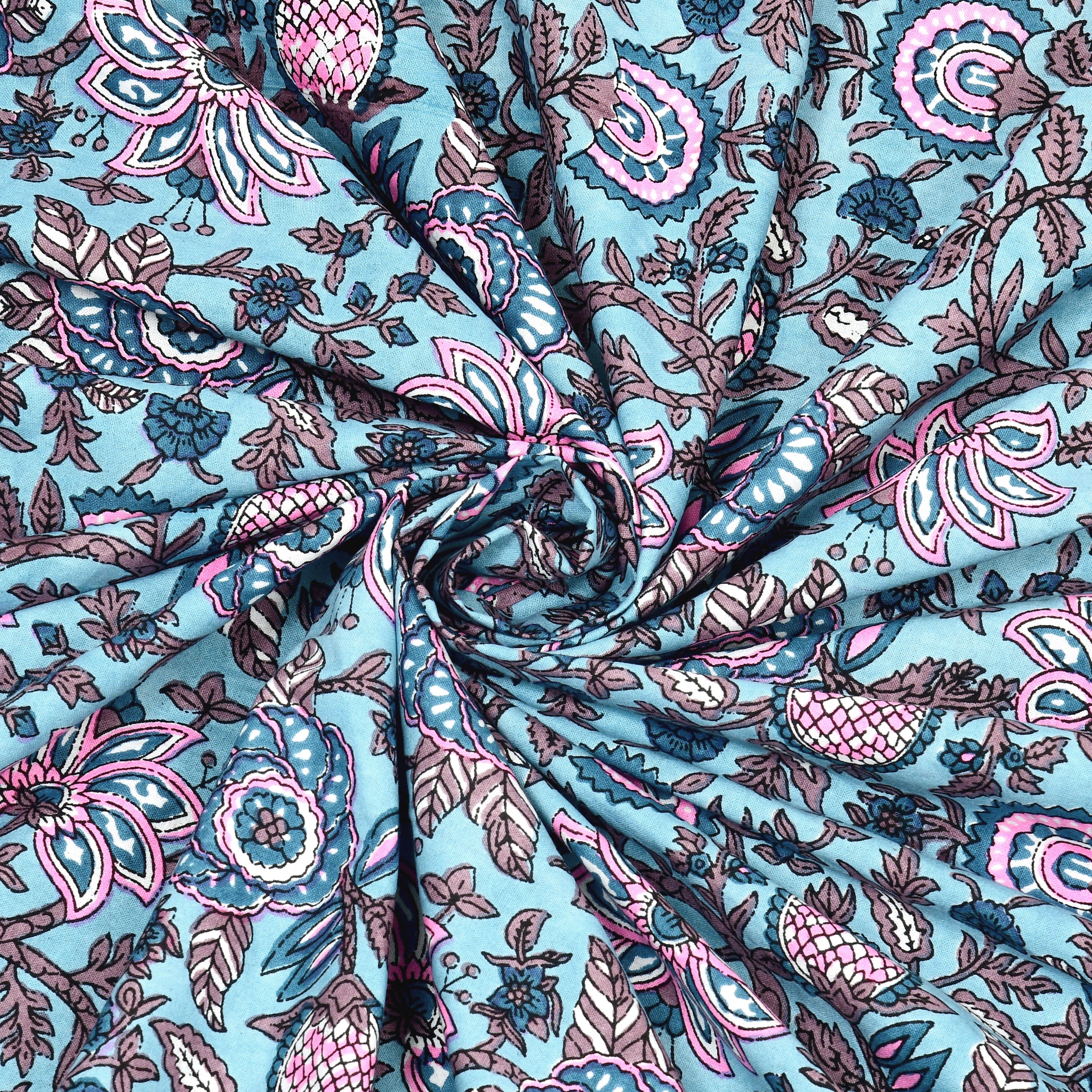 Vintage Botanical Printed Single Bedsheet- Sky Blue (Pack of 2)
