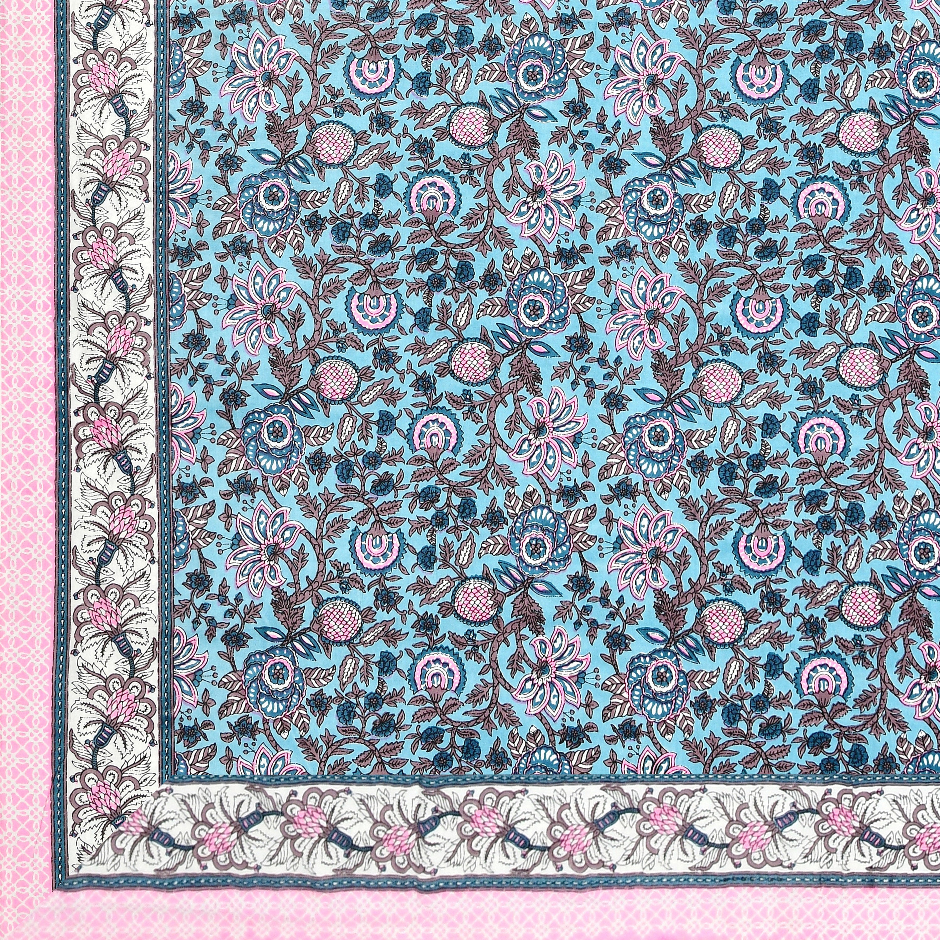 Vintage Botanical Printed Single Bedsheet- Sky Blue (Pack of 2)