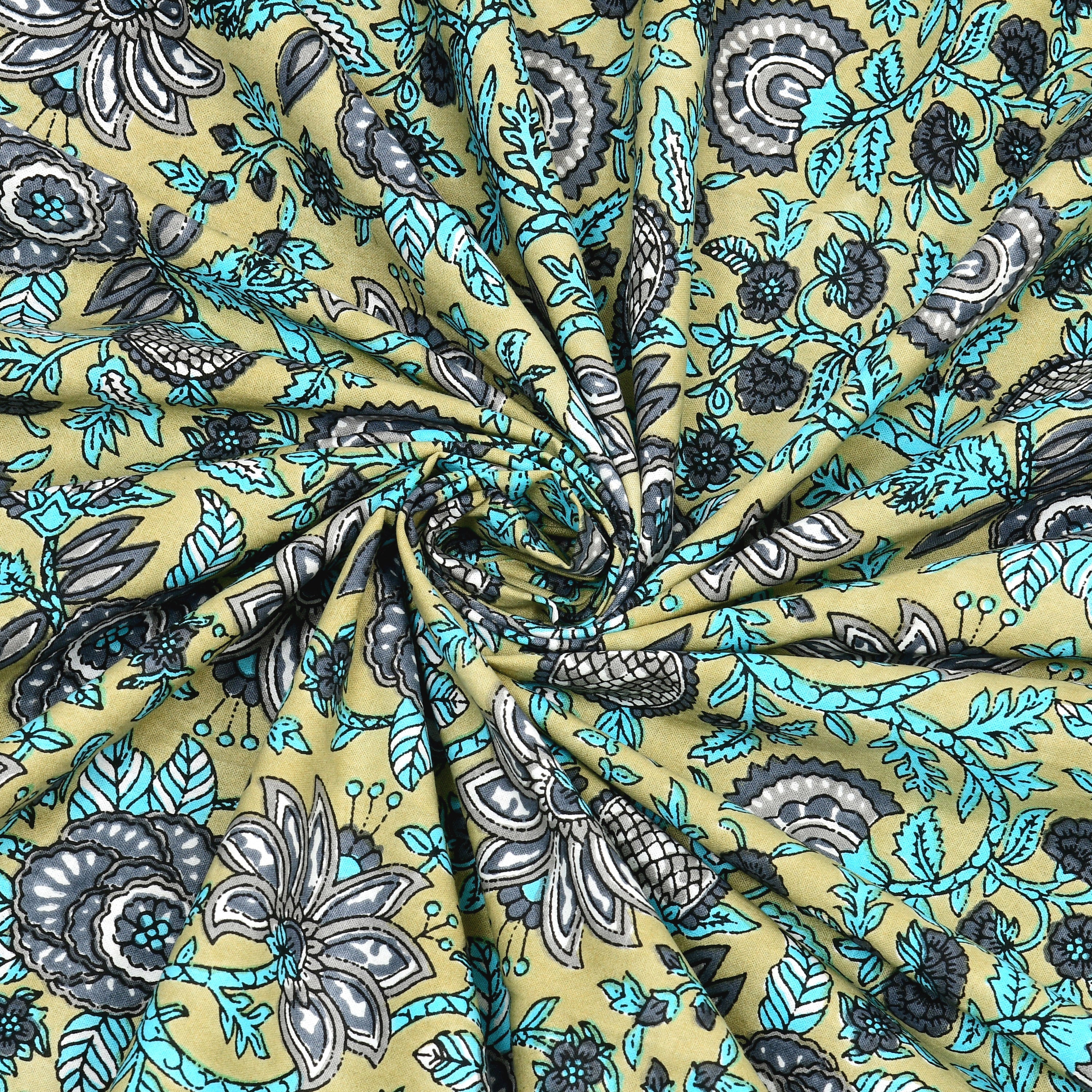 Vintage Botanical Printed Single Bedsheet- Mustard Olive (Pack of 2)