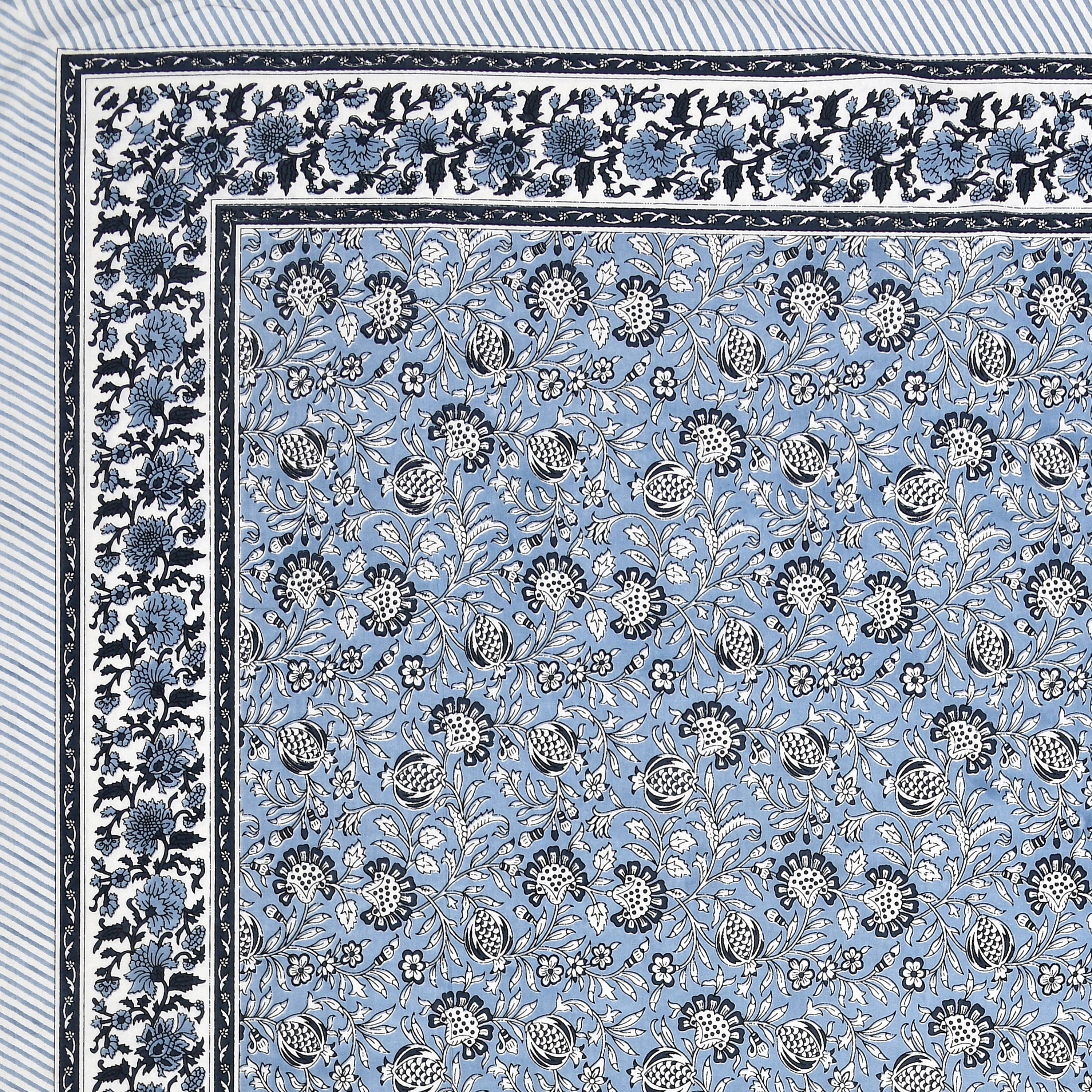 Floral Block-Printed Cotton Single Bedsheet- Blue (Pack of 2)