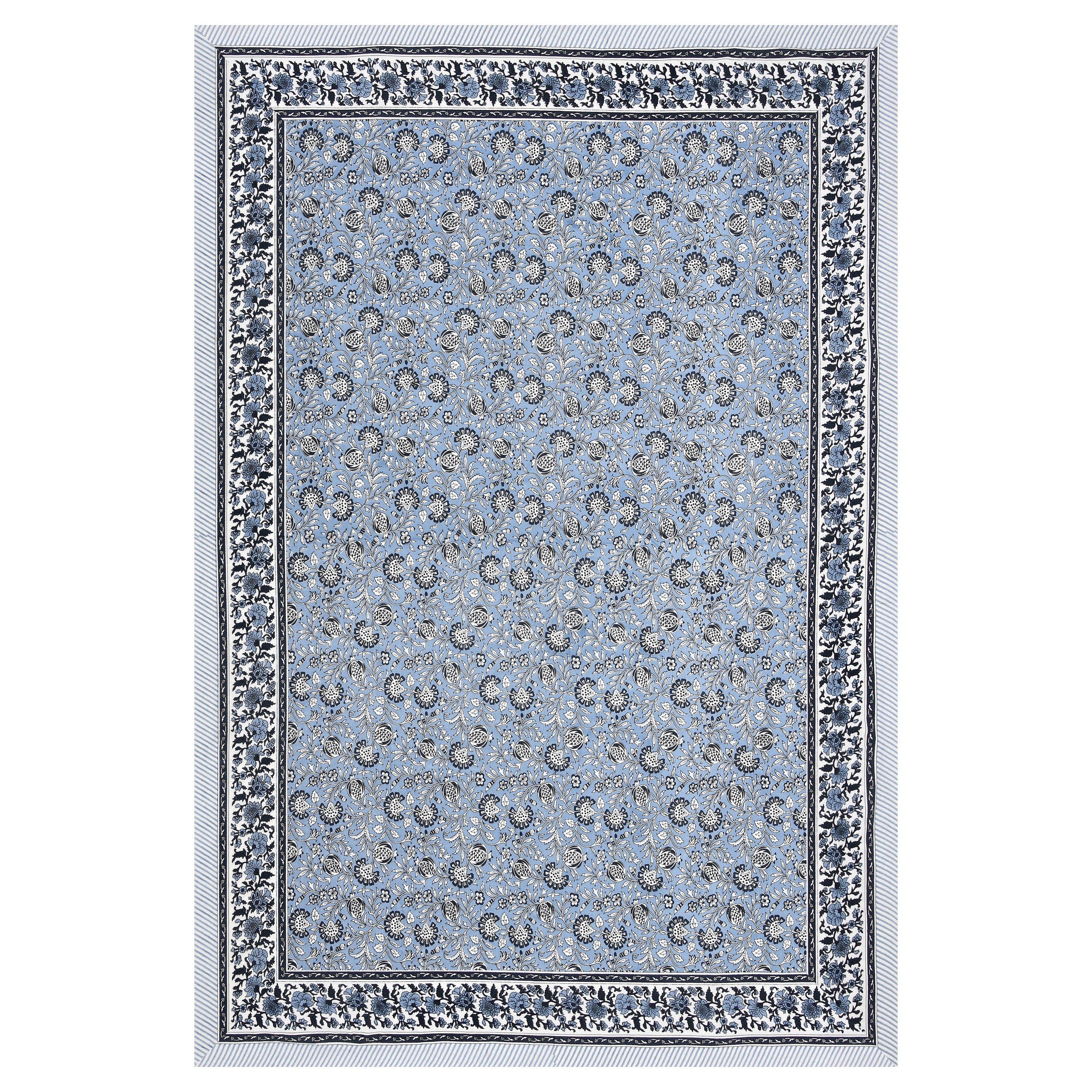 Floral Block-Printed Cotton Single Bedsheet- Blue (Pack of 2)