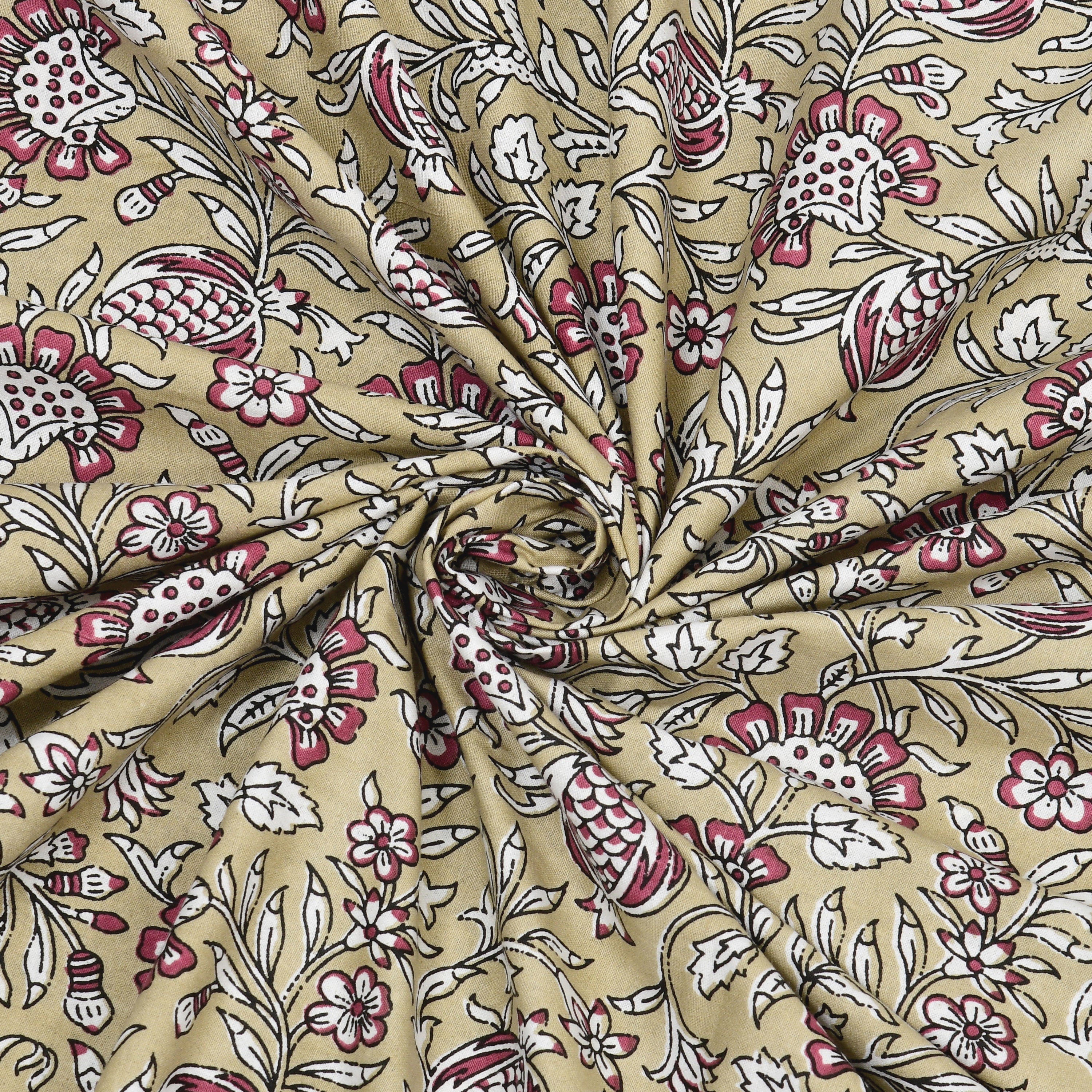 Floral Block-Printed Cotton Single Bedsheet- Mustard Yellow (Pack of 2)