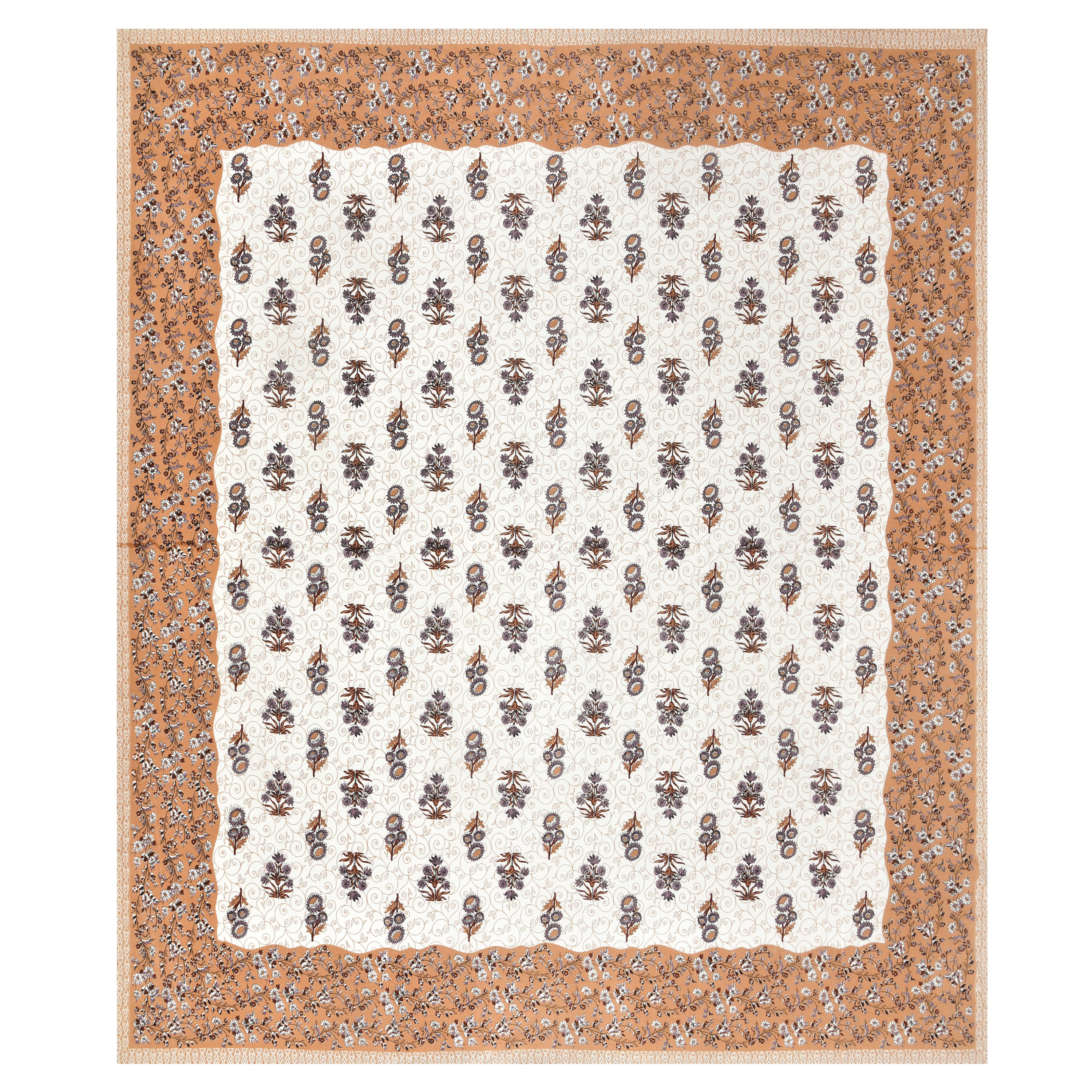 Floral Vines Cotton King Size Bedsheet - Terracotta