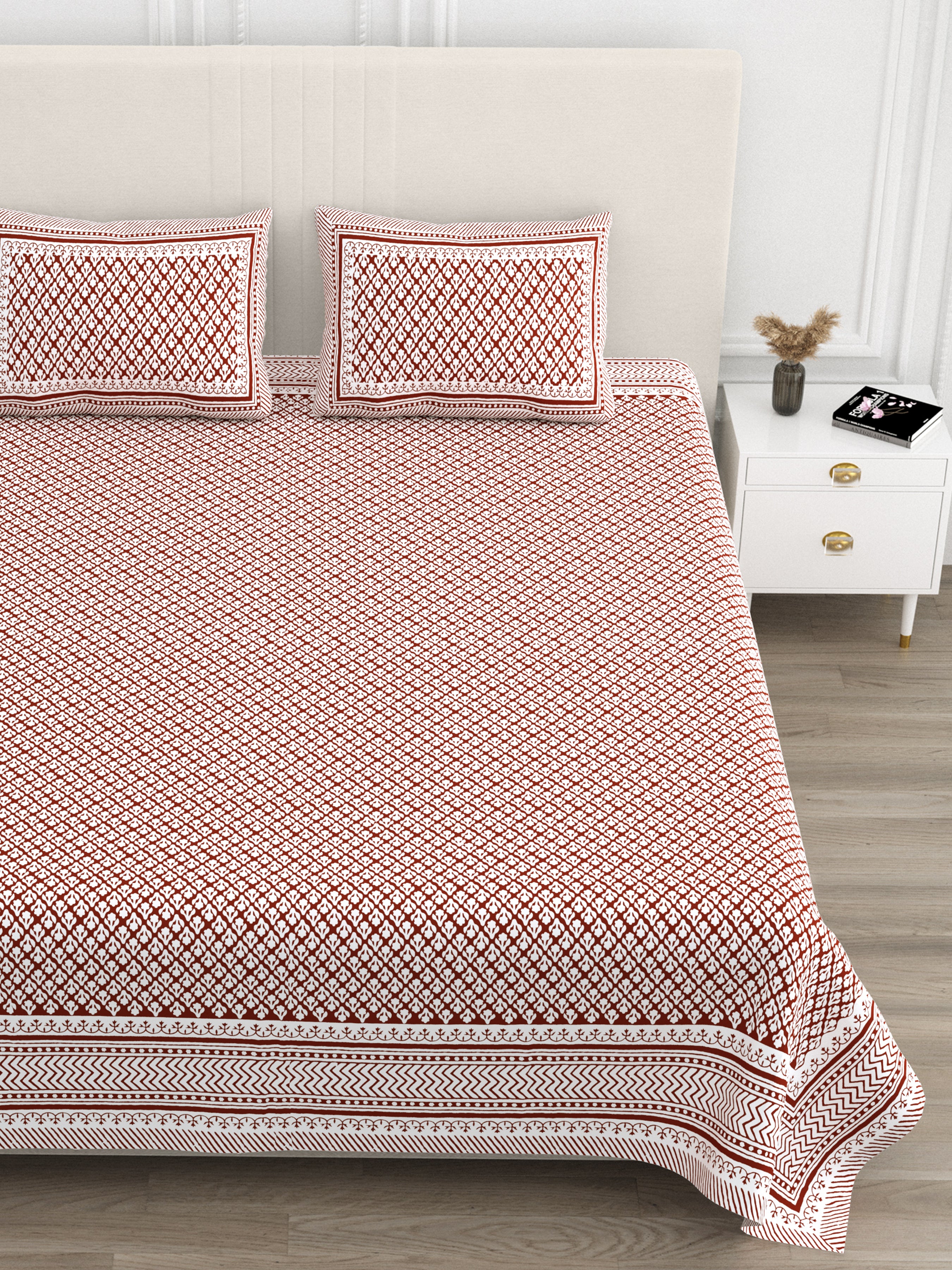 Rajasthani Jaali Printed Cotton Bedsheet - Maroon