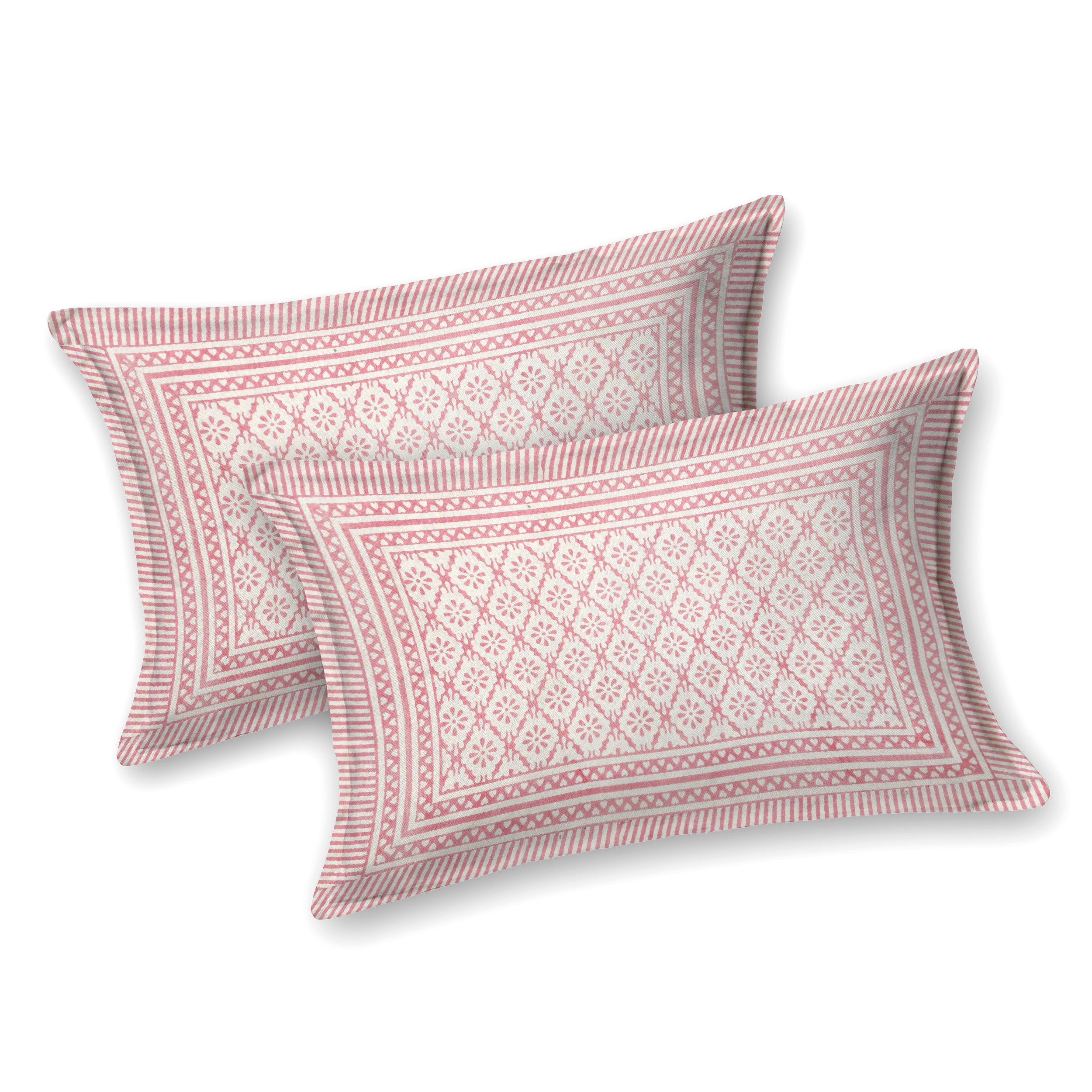 Basic Floral Cotton King Size Bedsheet- Baby Pink
